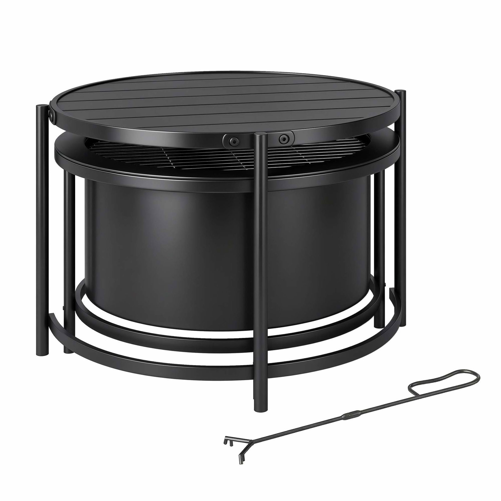 Bålsted med grill, 66x63x41 cm – Sort stål