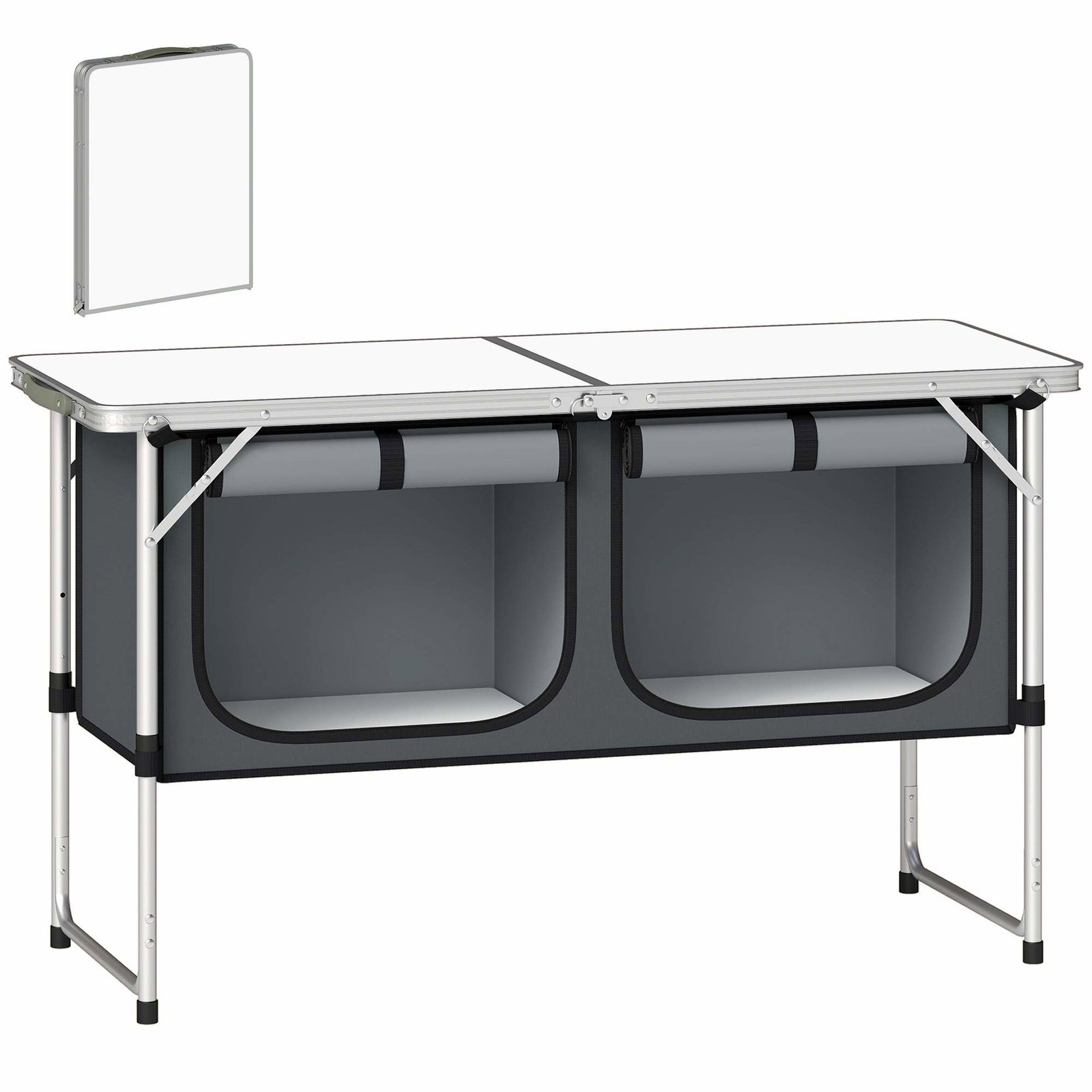 Sammenklappeligt campingkøkken med aluminiumsramme – 120 cm sølv