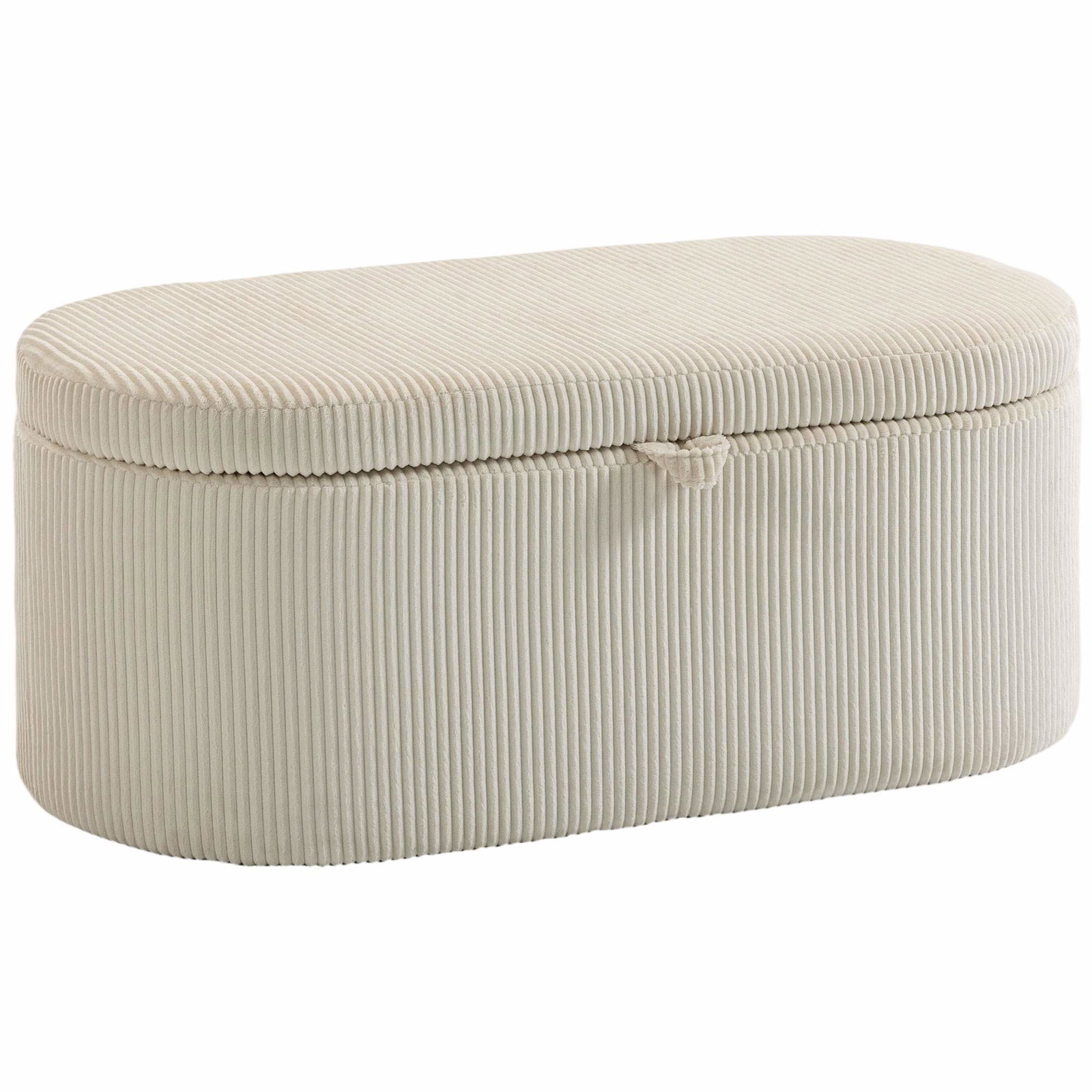 Opbevaringsbænk med fodskammel – polstret med snor, beige, 105 cm