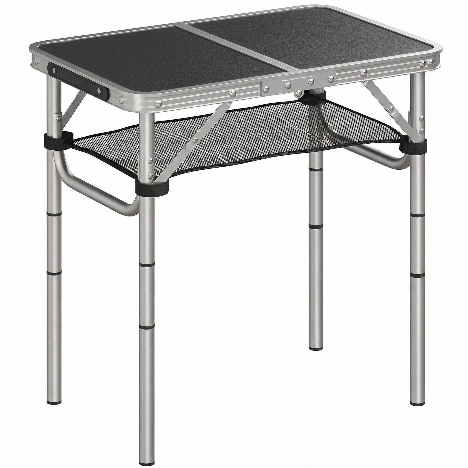 Campingbord – Justerbar højde, aluminium, sort