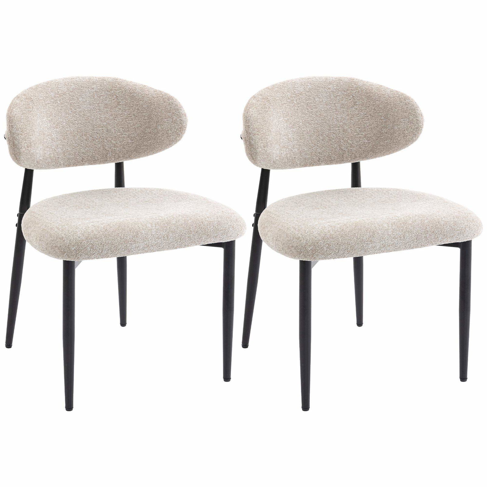 Beige spisestole – polstret, stålben, sæt med 2