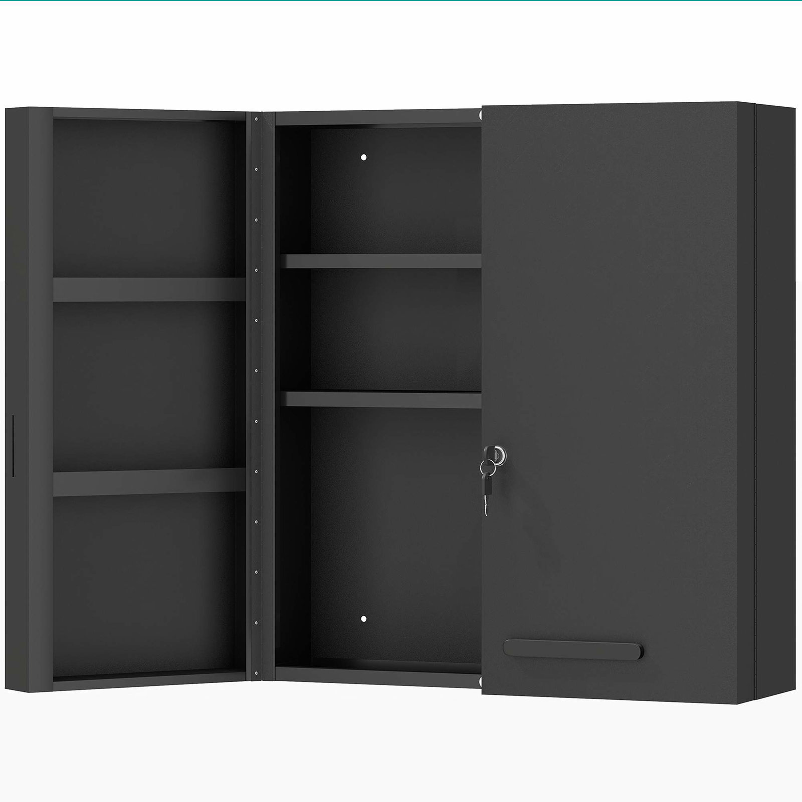 Låsbart medicinskab – 6 hylder, sort stål