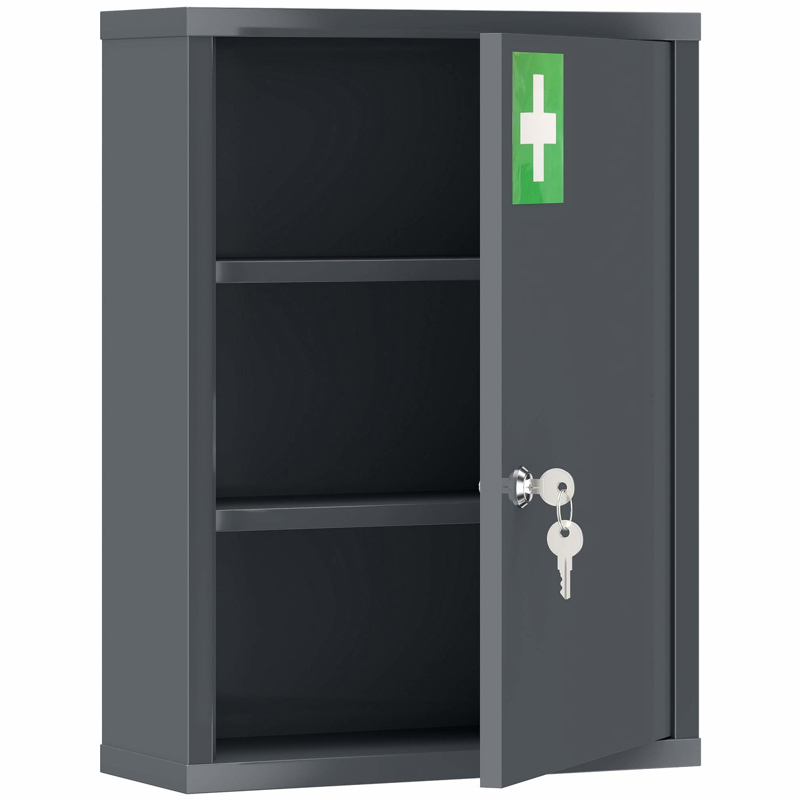 Vægmonteret medicinskab – aflåseligt, 3 hylder, stål