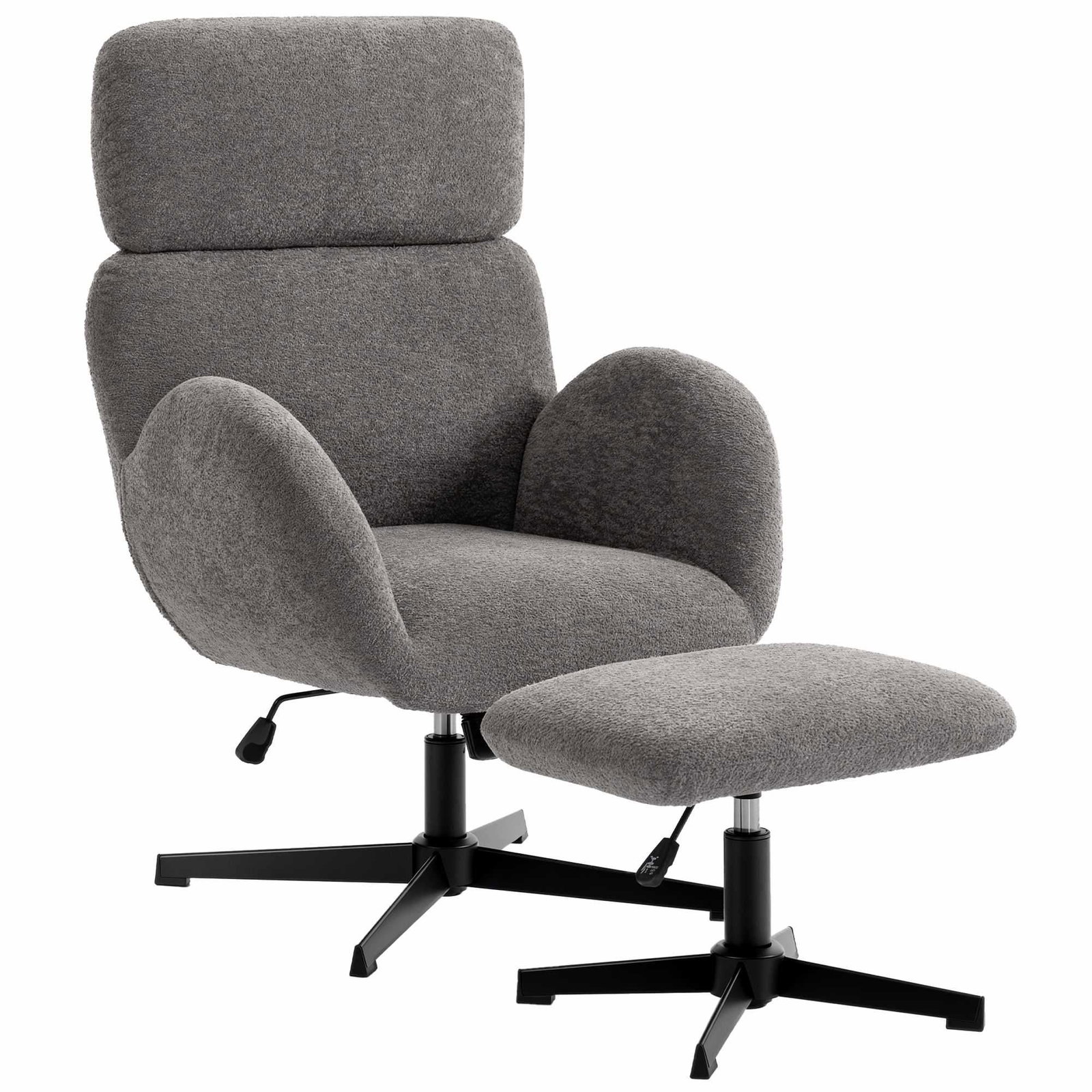 Drejelig lænestol med fodskammel – justerbar nakkestøtte, grå