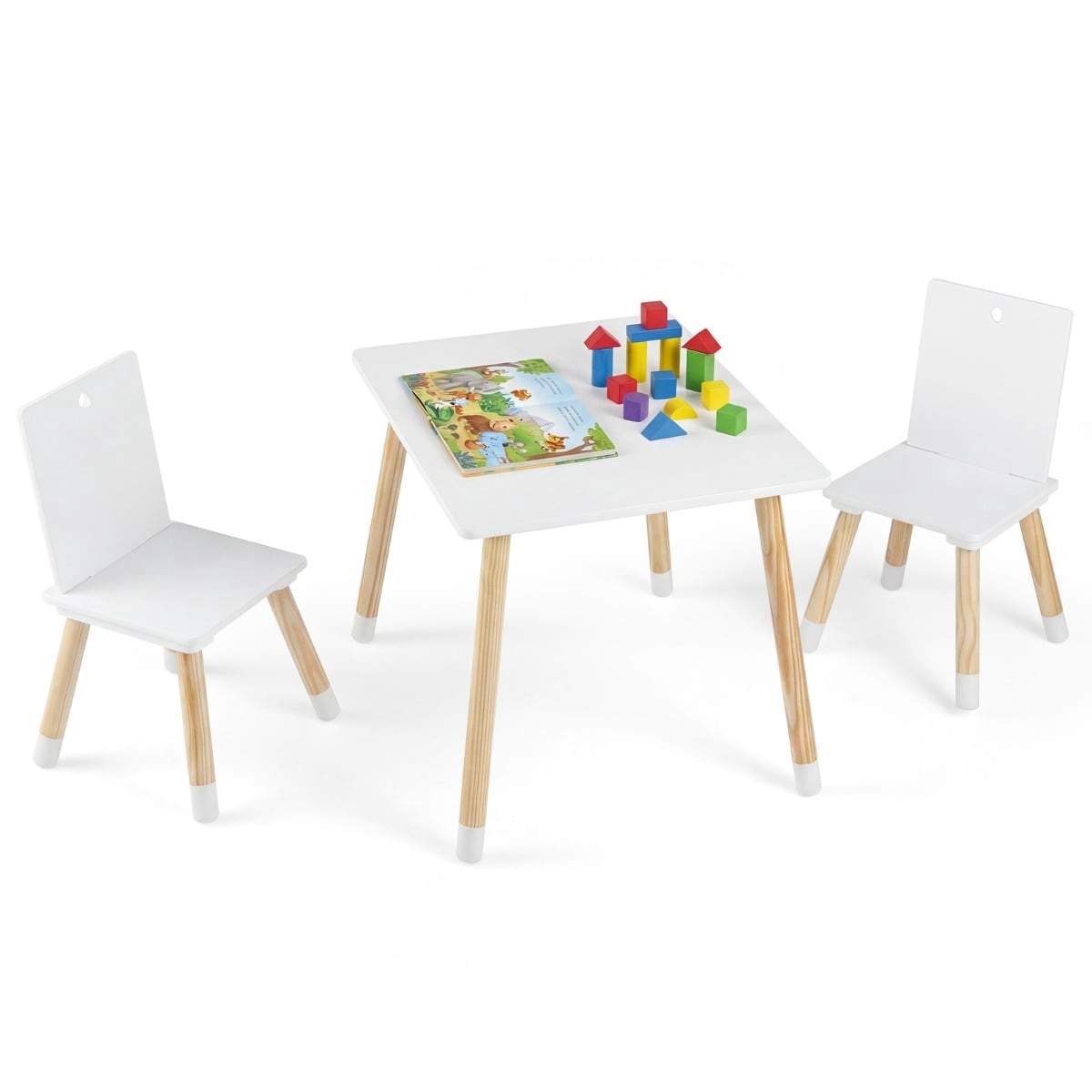Børne træbordsæt – 1 bord, 2 stole, hvid