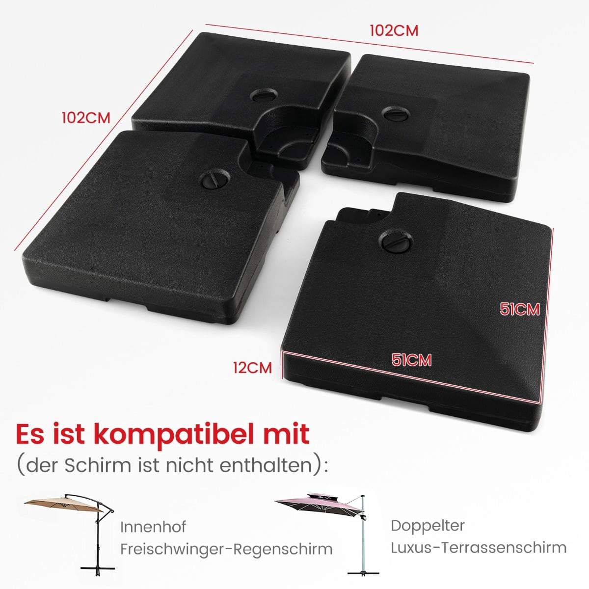 Fyldbar paraplyfod – 80 liter vand eller 108 kg sandkapacitet