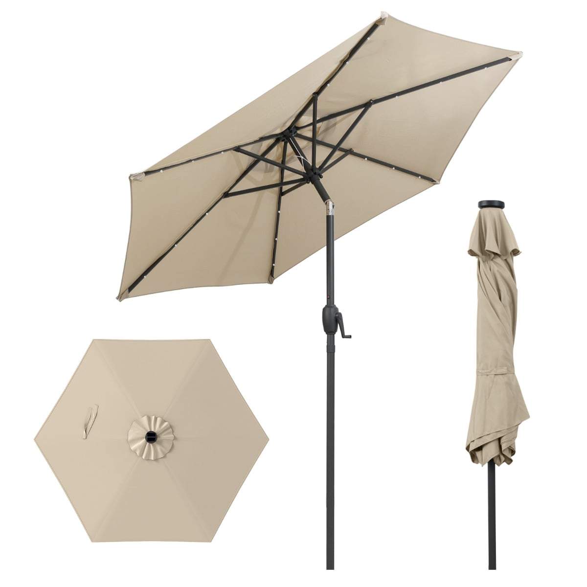 230 cm parasoll med solcellsdrivna LED-lampor och vev | Hem & Hobby | Pryloteket