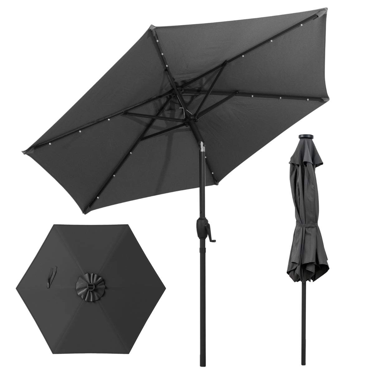 230 cm grått parasoll med solcellsdrivna LED-lampor | Hem & Hobby | Pryloteket