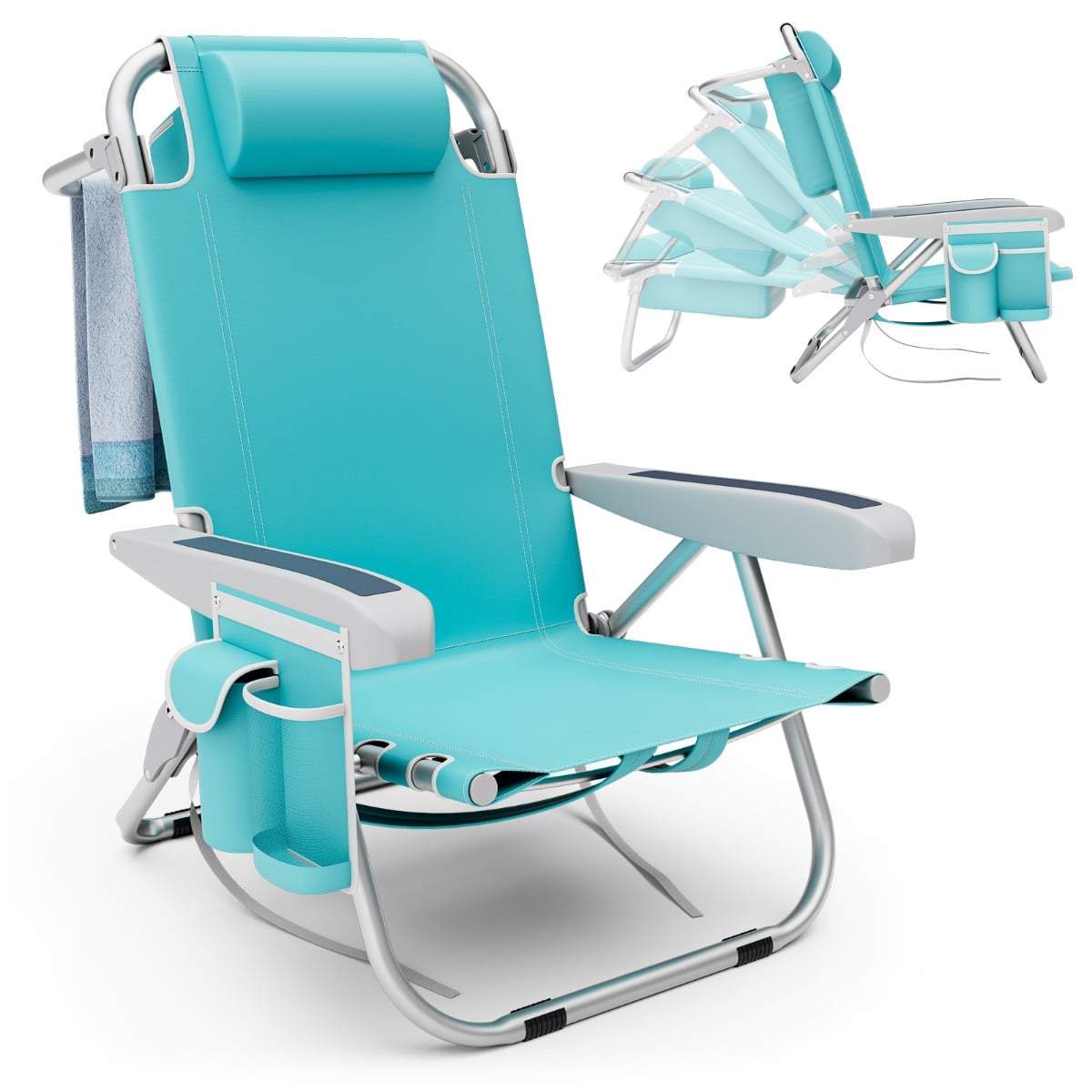 Justerbart strandstolsæt – Let, foldbar, blå