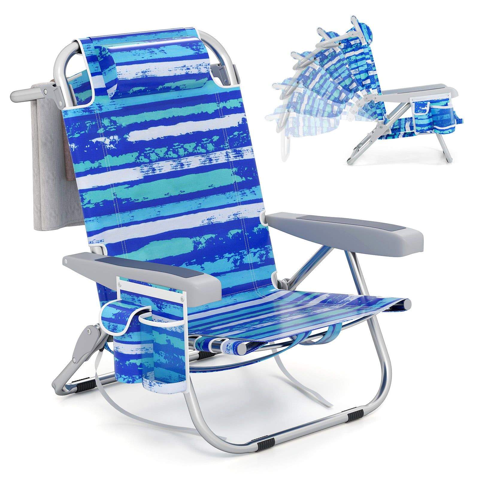 Justerbar strandstol – Let, Blå Striber, Sammenklappelig