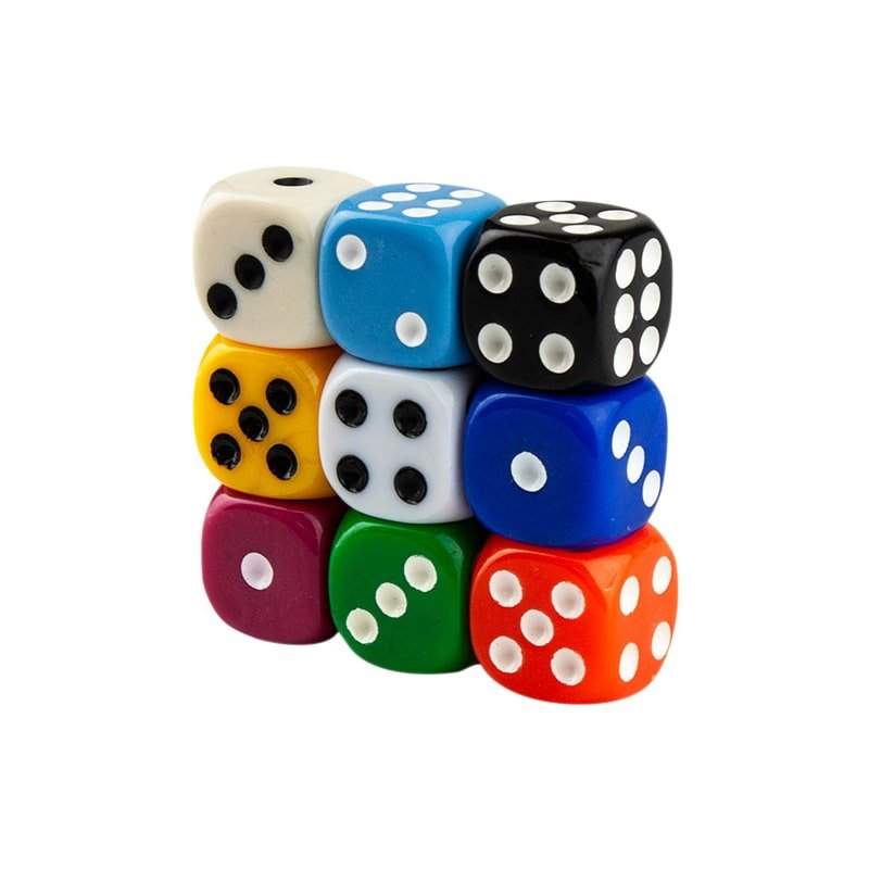 Sekssidet terning, 100 styk - Multifarve