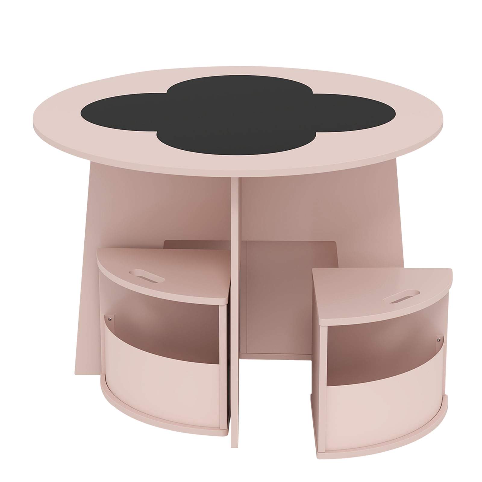 Børne rundt bordsæt med opbevaring – lyserød, 5 dele