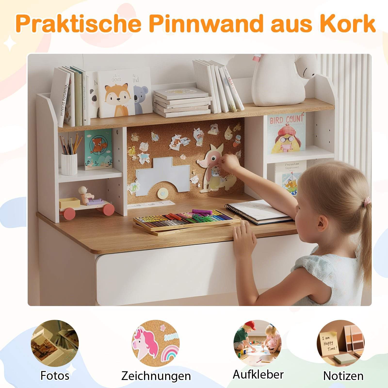 Barnskrivbord med korktavla och laddningsstation – Vitt | Hem & Hobby | Pryloteket