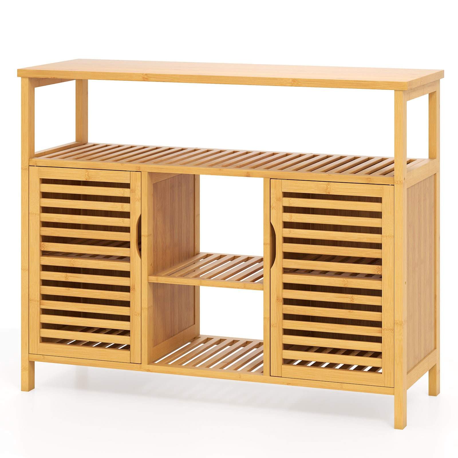 Bambus badeværelsesskab – 2 døre, åbne hylder, naturlig