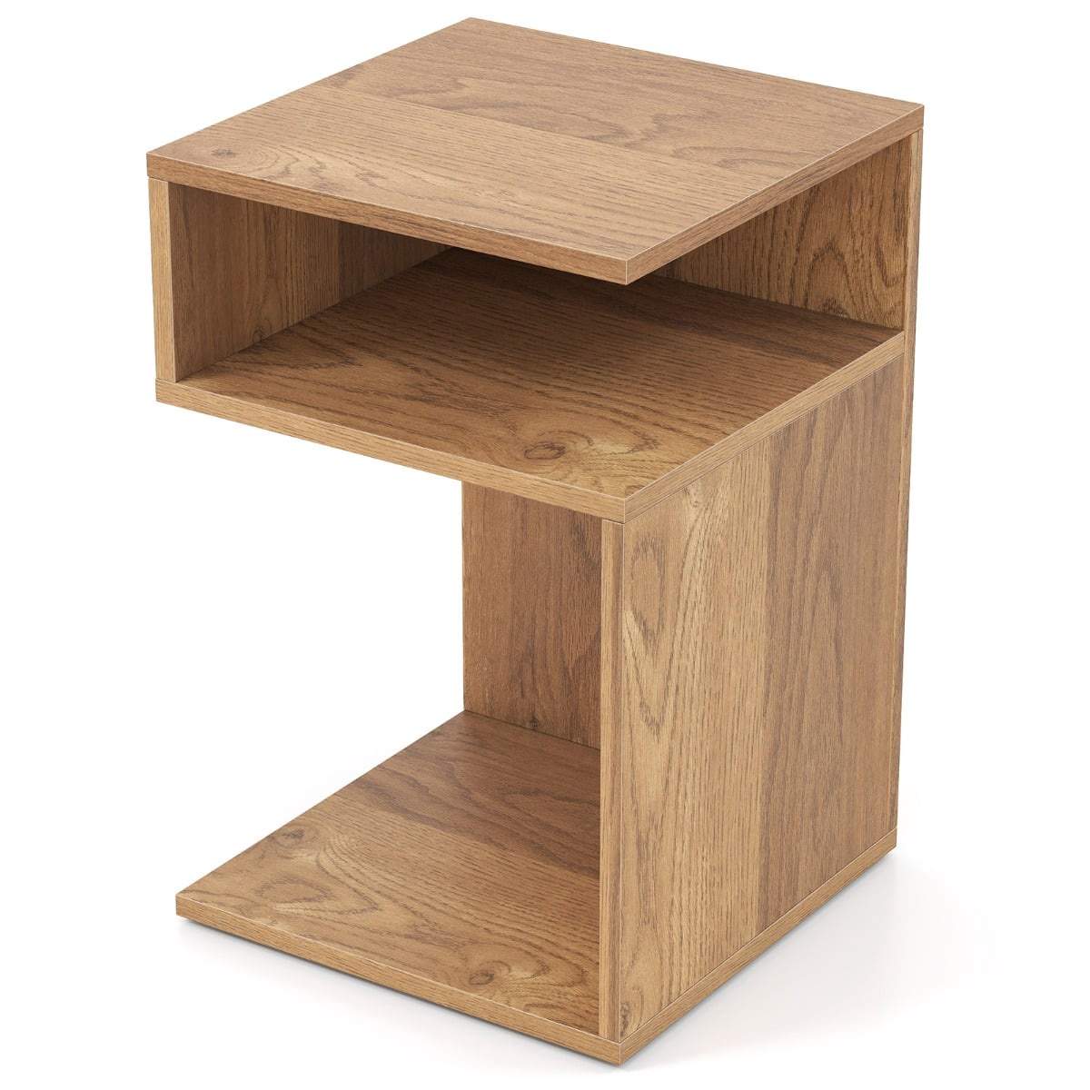 S-formet sidebord med 2 åbne hylder – Moderne natbord