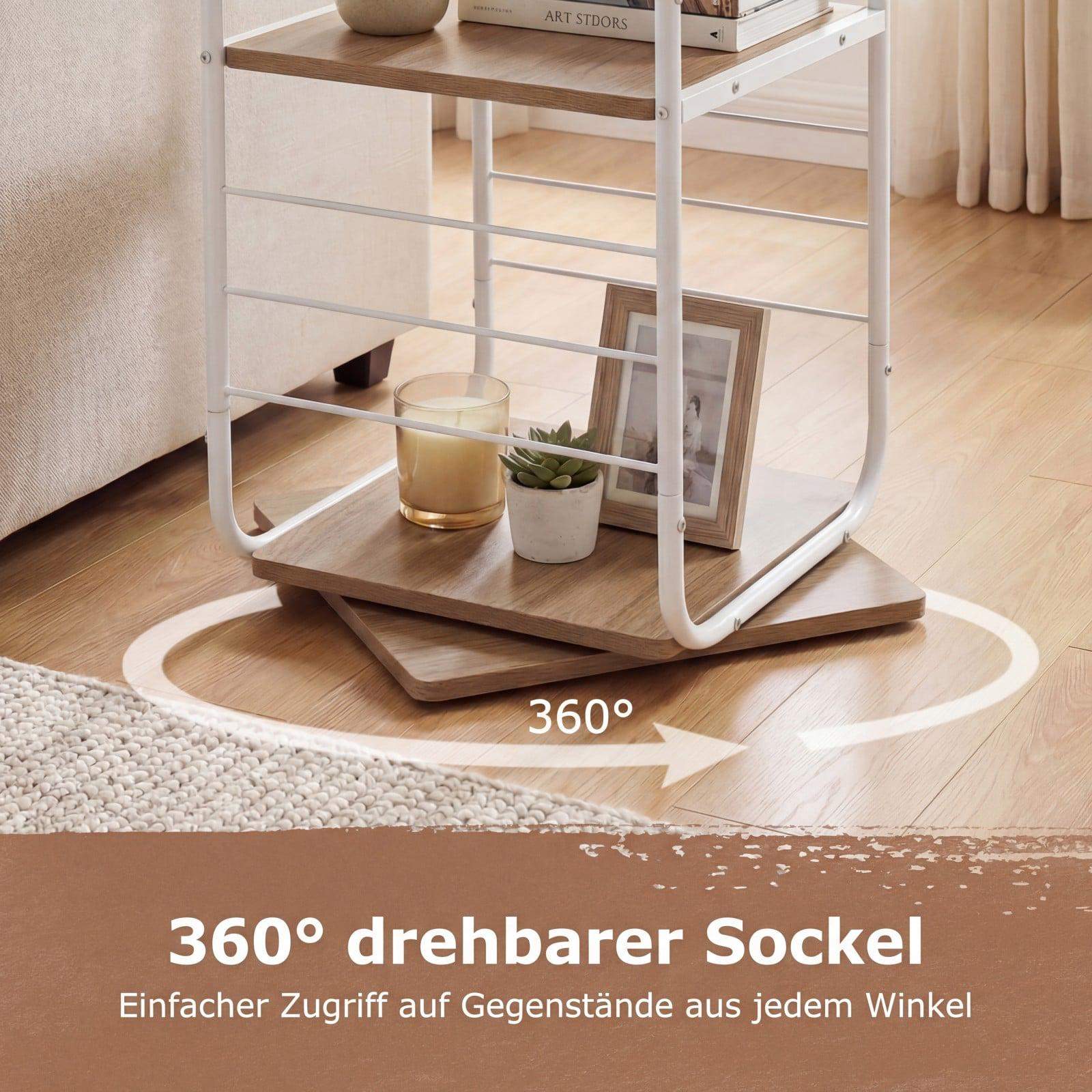 360 roterende bogreol – 4-lags, metalramme, hvid/natur