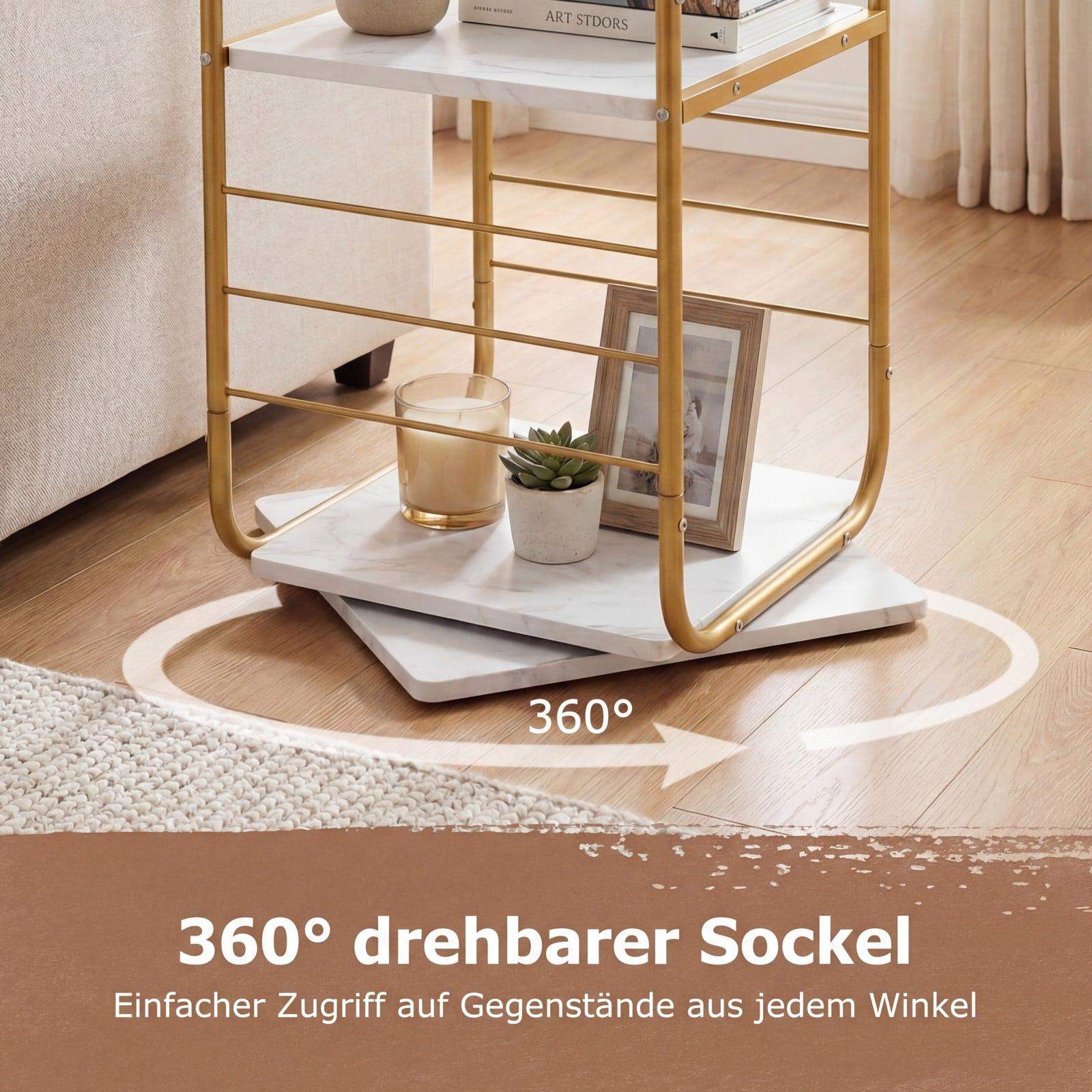 360 grader roterende bogreol – 4-lags, guld- og hvid metalramme