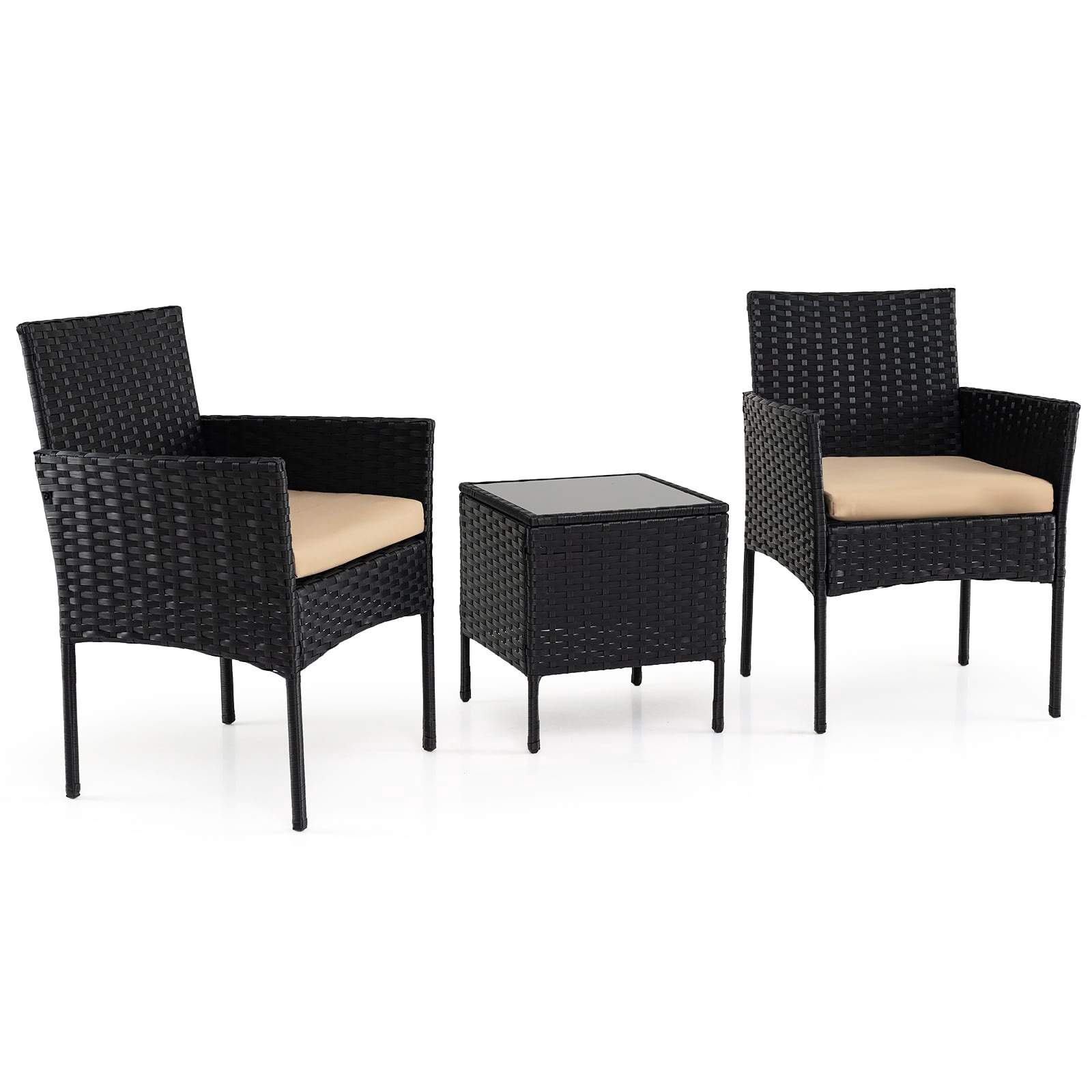 3-delat utemöblerset i rotting – gula kuddar, glasbord | Hem & Hobby | Pryloteket