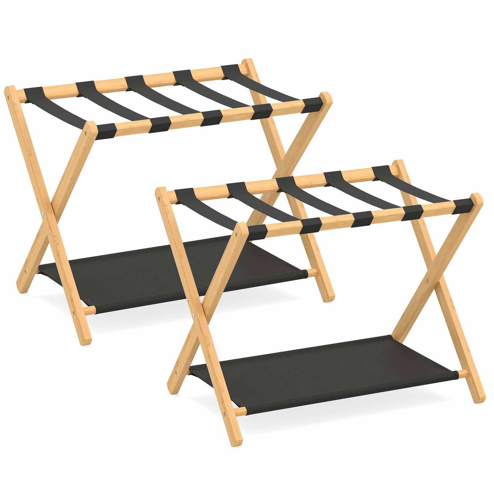 Sammenklappeligt bambus bagagestativsæt – dobbelt opbevaringsniveau