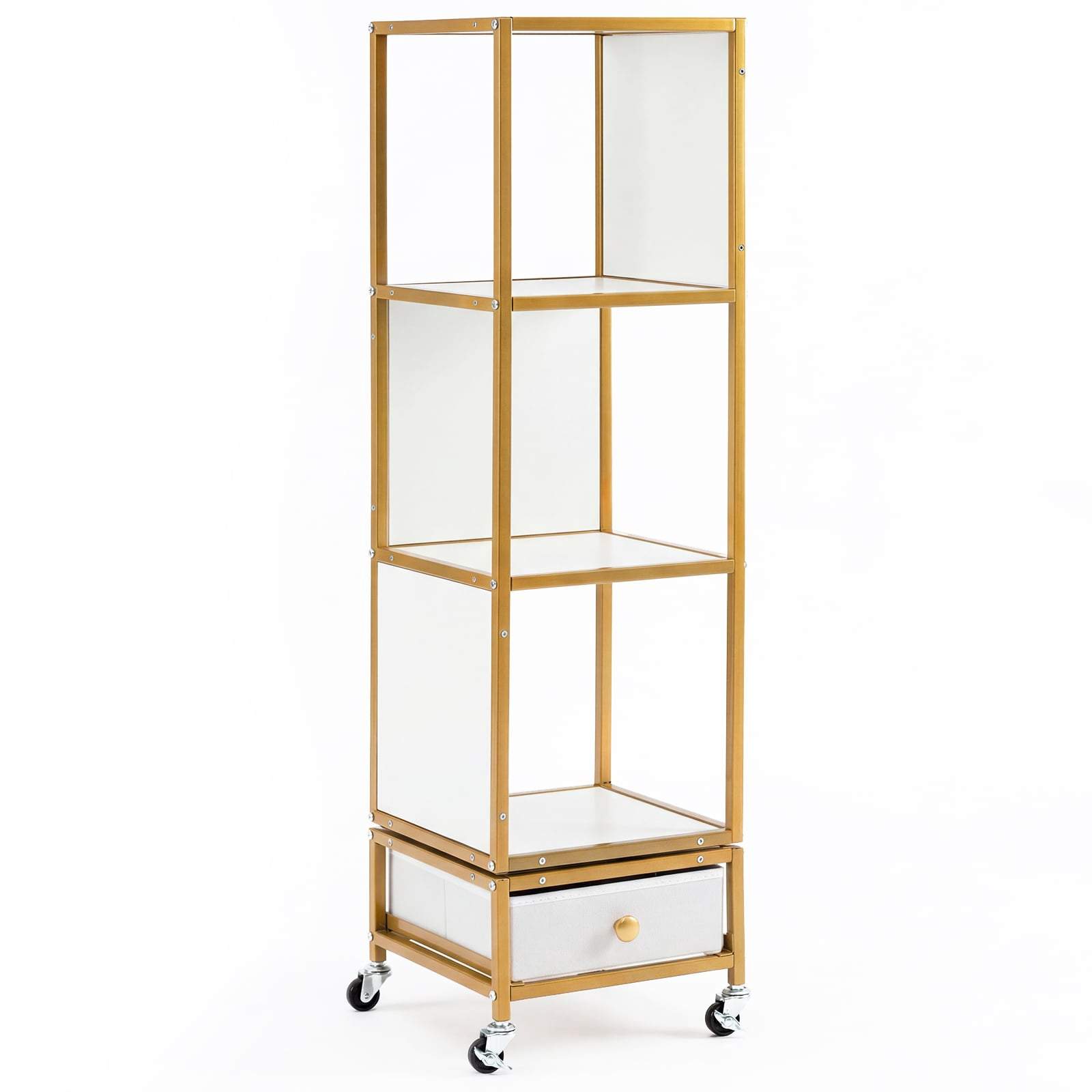 4-lags roterende bogreol med skuffe – hvid, mobil