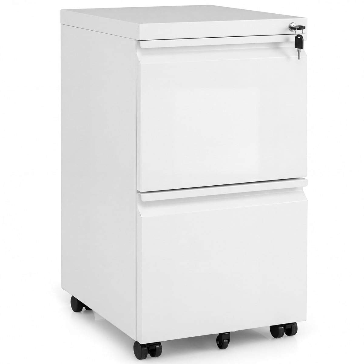 Mobilt metalarkivskab – 2 skuffer, aflåseligt, hvidt