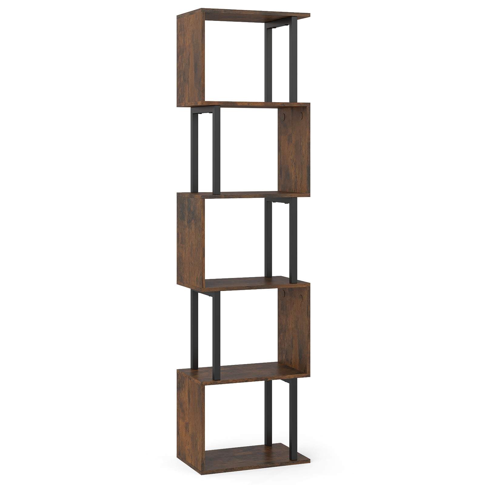 5-lags geometrisk bogreol med anti-tipping – rustik brun