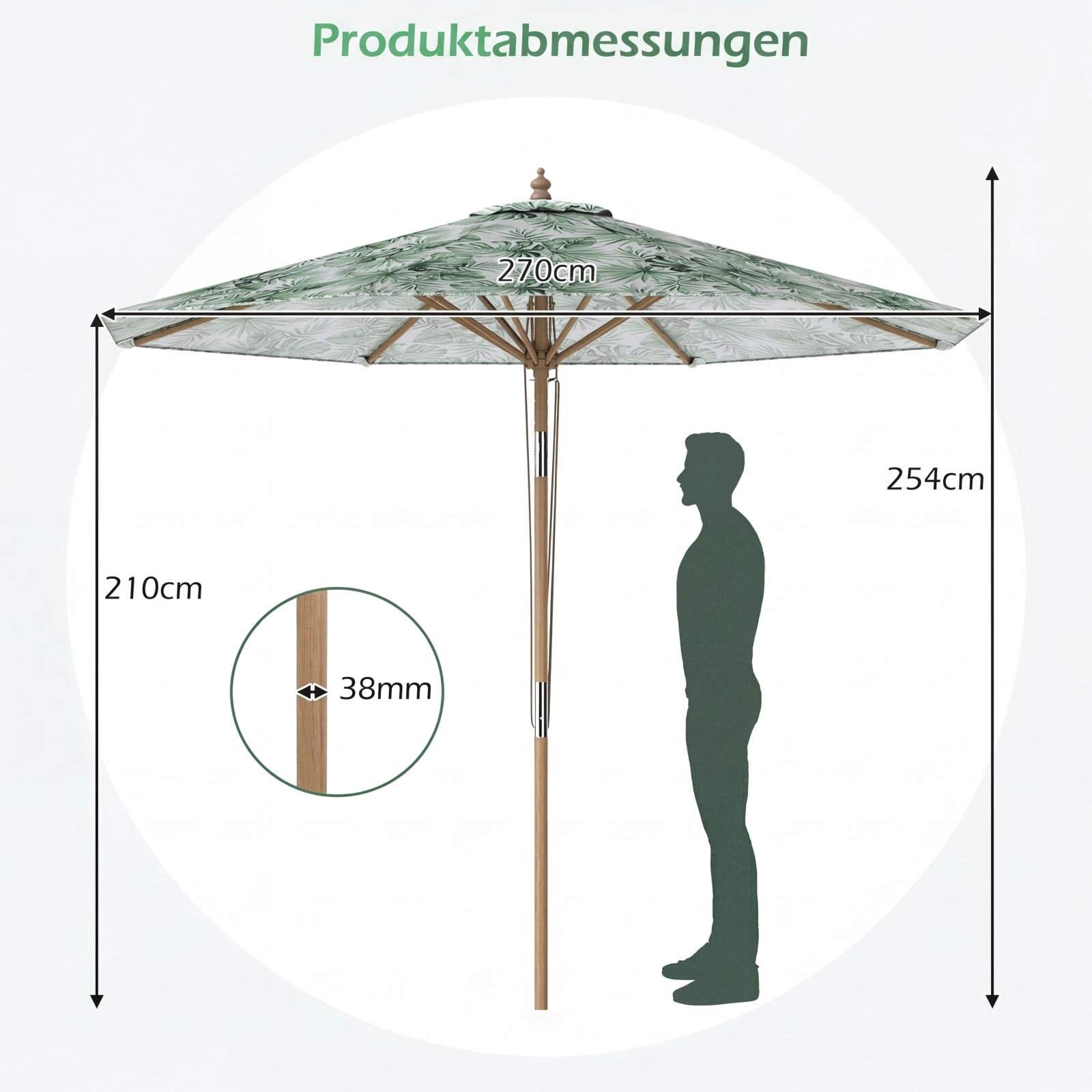 270 cm haveparasol – justerbar, ventileret, grøn