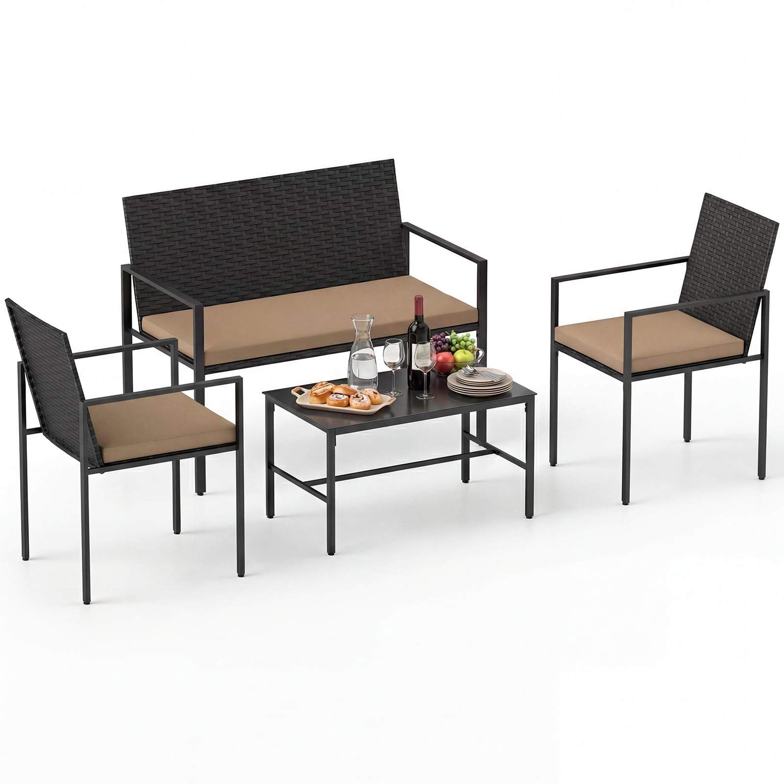 4-delt udendørs rattanmøbelsæt med hynder