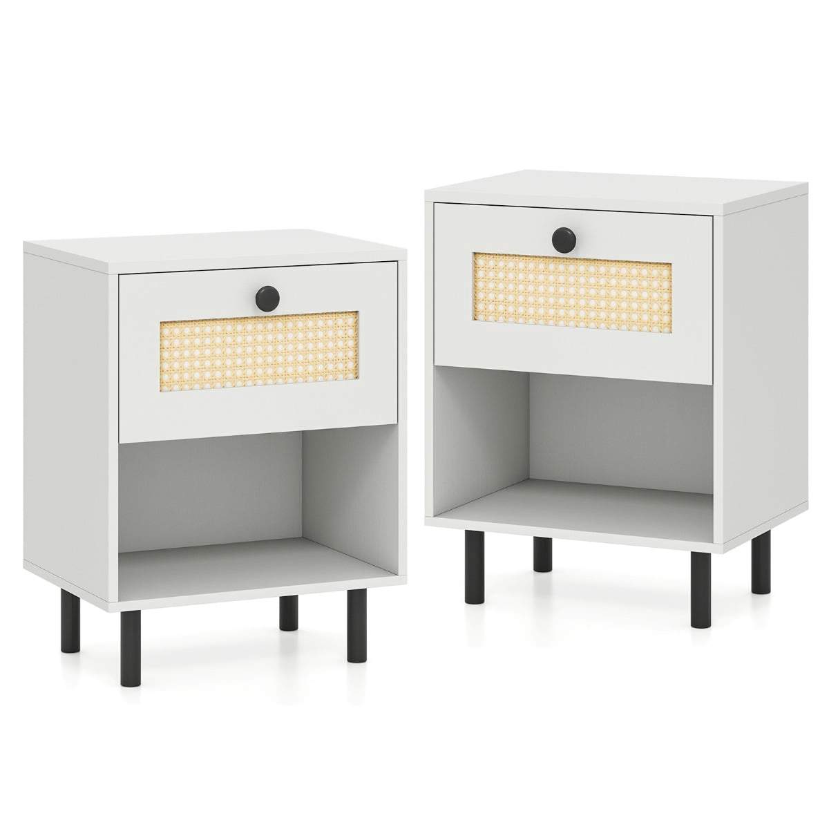 Natbordssæt i bohemestil med skuffe i rattan – 2 dele