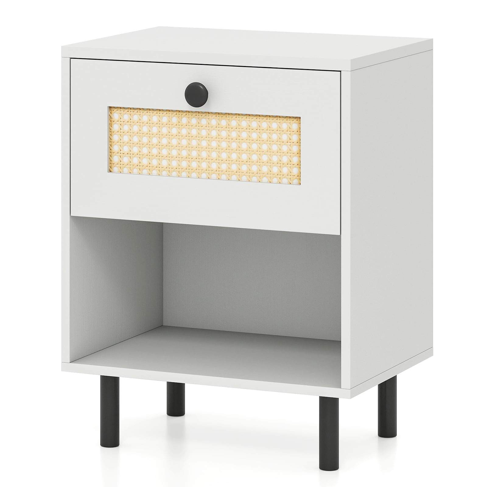 Boho Natbord med Rattan Skuffe – Kompakt & Robust