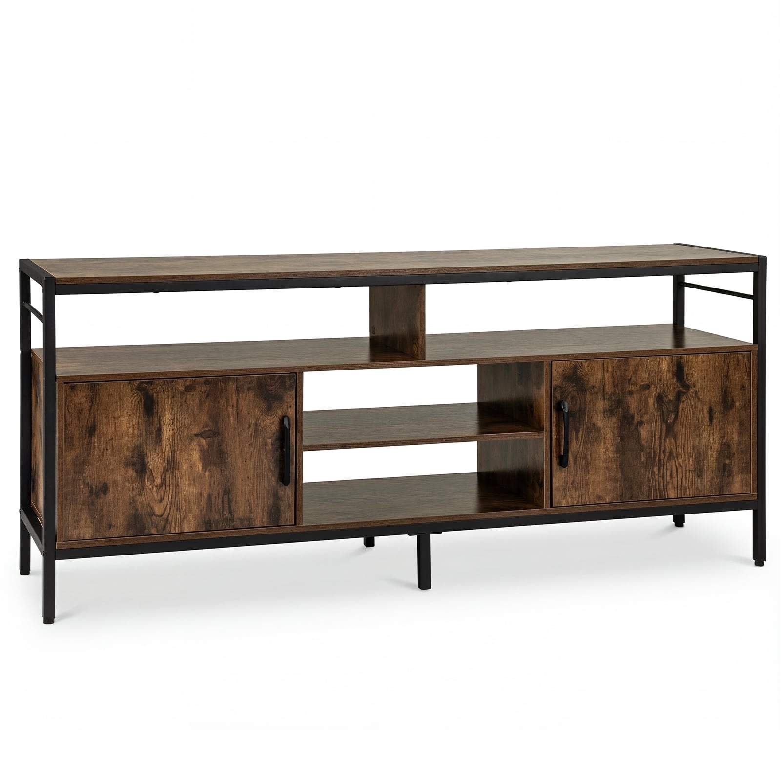 TV-bord til 65" TV, rustik brun, 2 skabe, 4 hylder