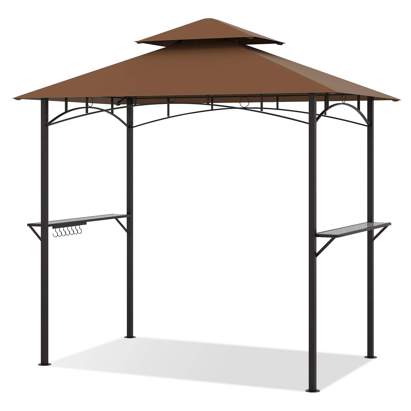 Grillpavillon med dobbelt tag og sidehylder – 240x151 cm