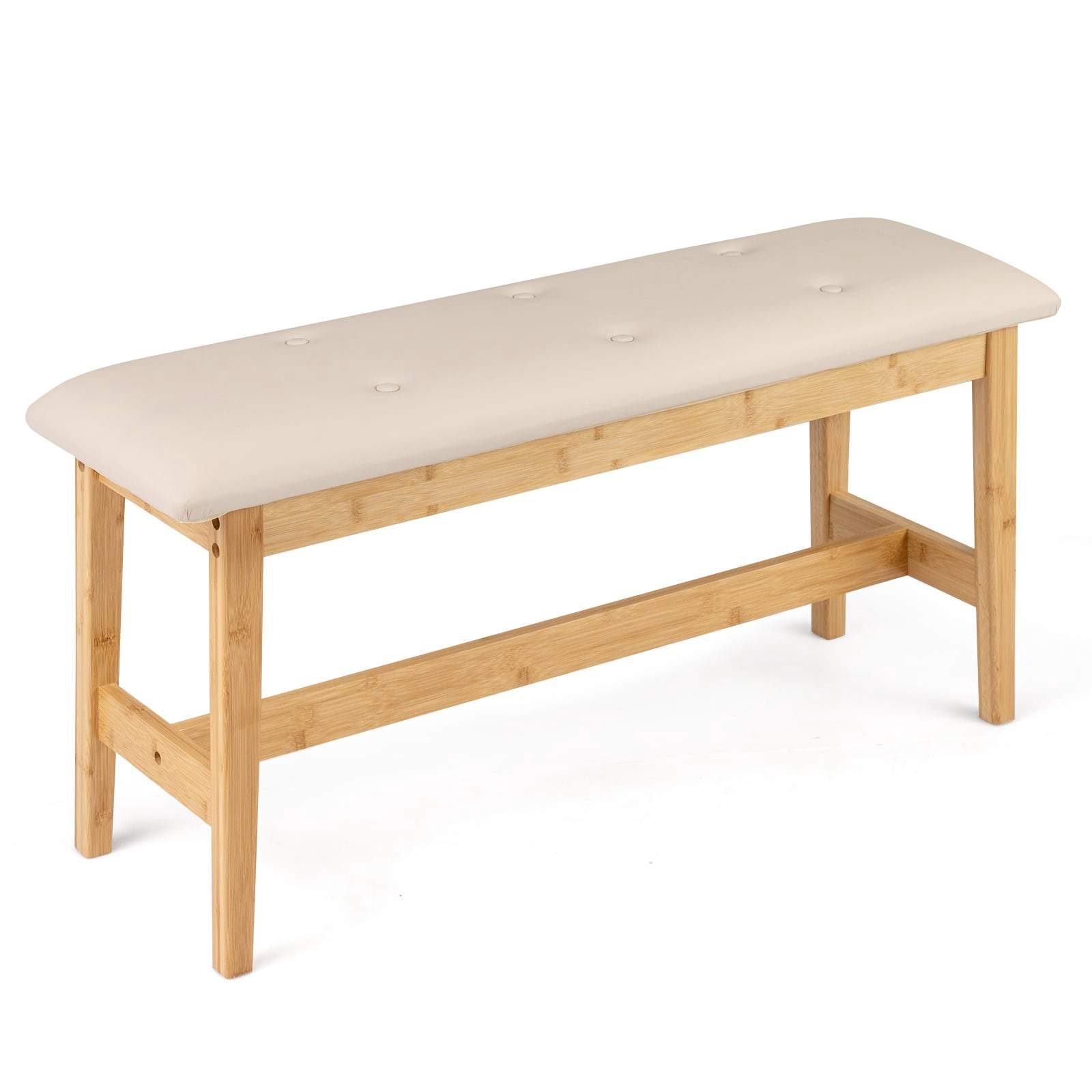 Bambus skobænk – Beige kunstlæder, 100 cm