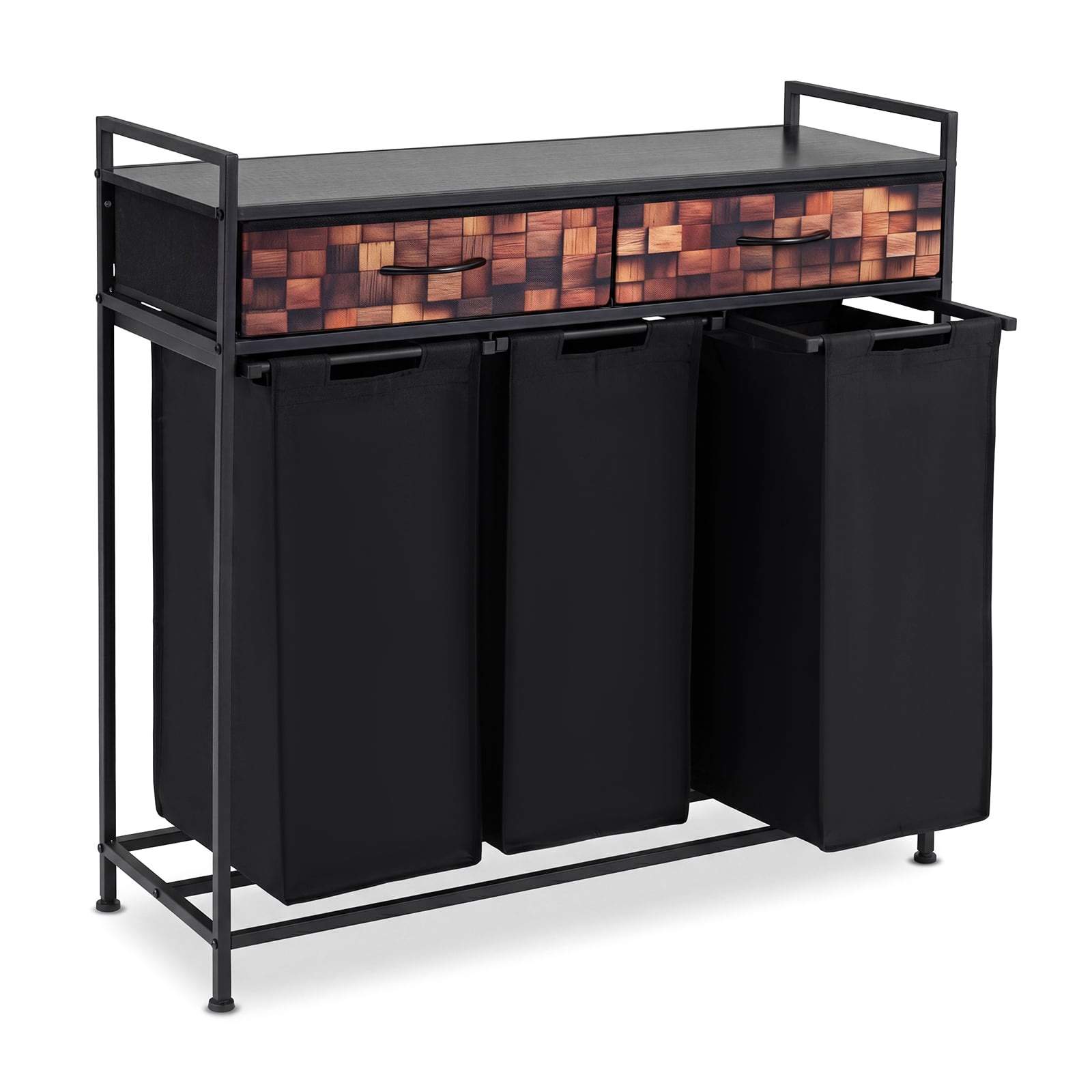 3-delt vasketøjskurv med aftagelige kurve – sort/brun