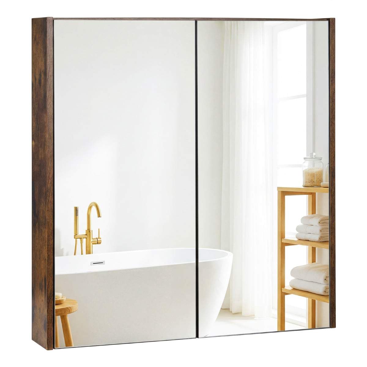 Badeværelsesskab med spejldøre – Rustik brun, 62x65 cm