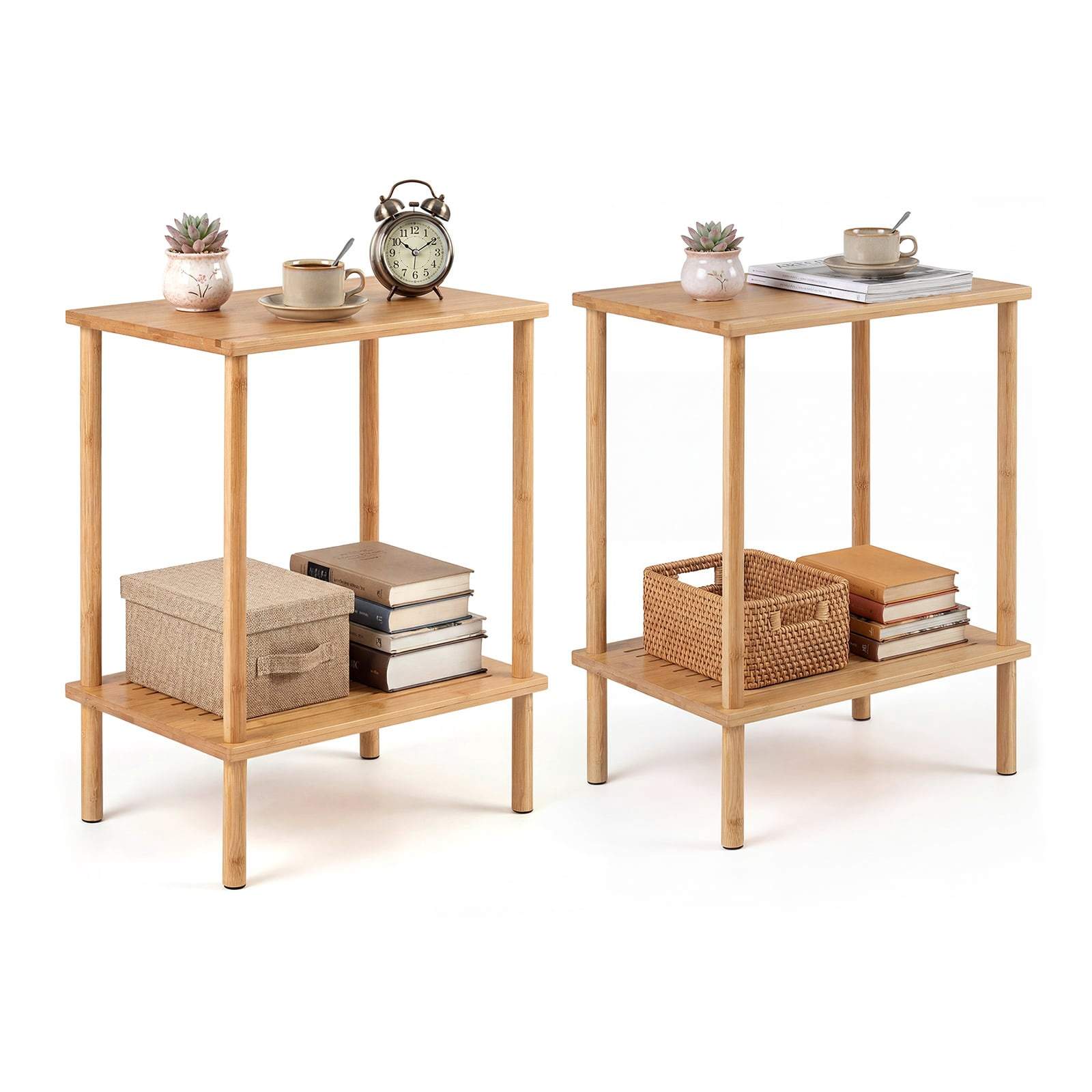 Bambus sidebordssæt med 2 niveauer – pladsbesparende design