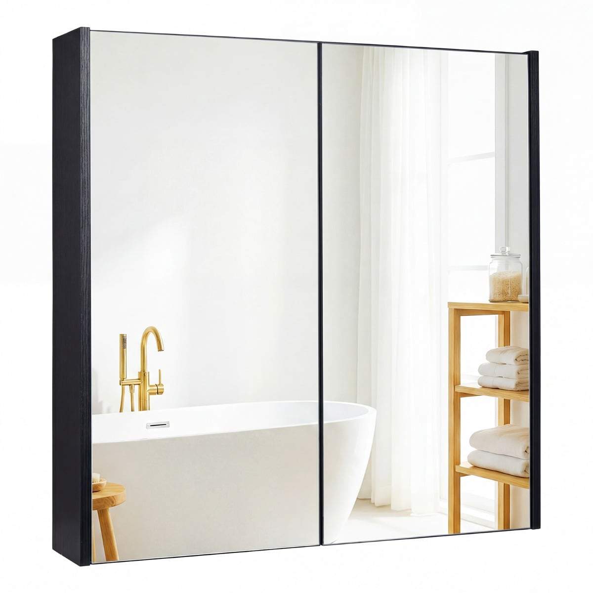Spejlskab til badeværelse – sort, 2 døre, vægmonteret