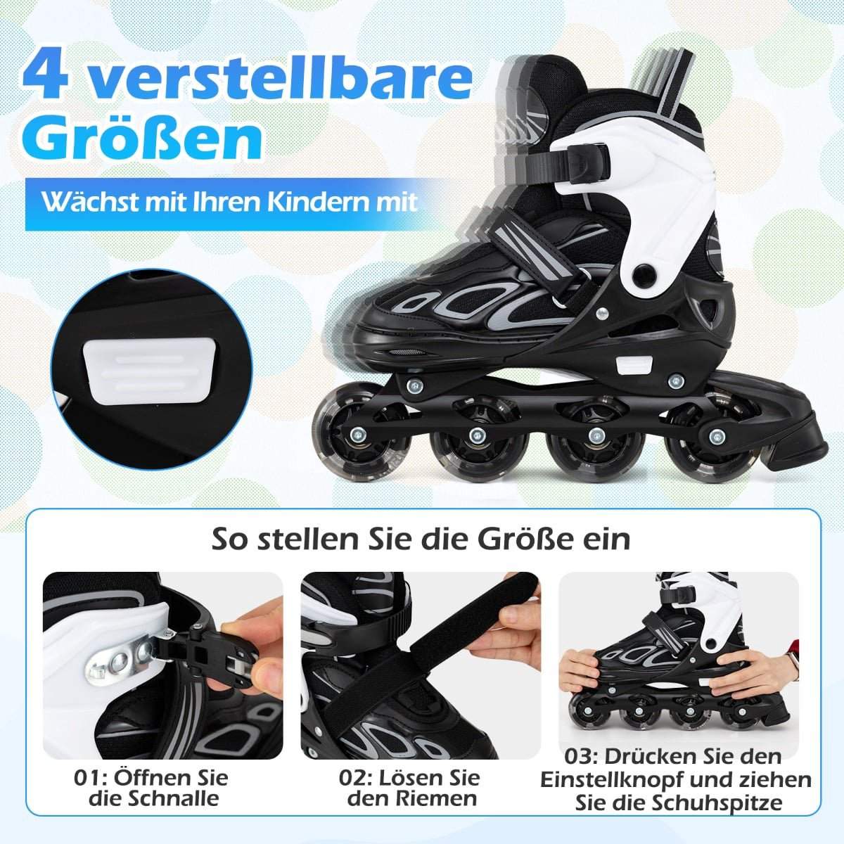 Justerbare børne-inlineskøjter med lysende hjul, størrelse L