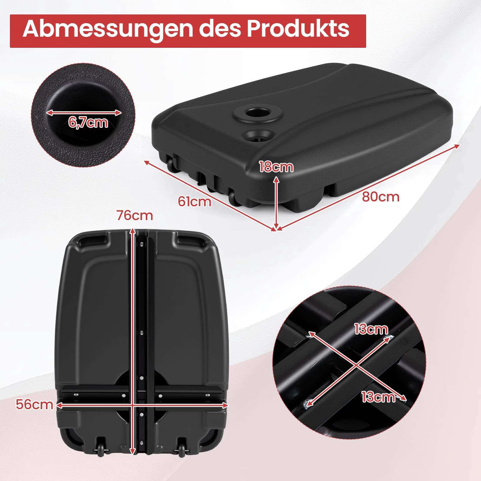 Fyldbar paraplyfod med hjul – HDPE, 102 kg kapacitet