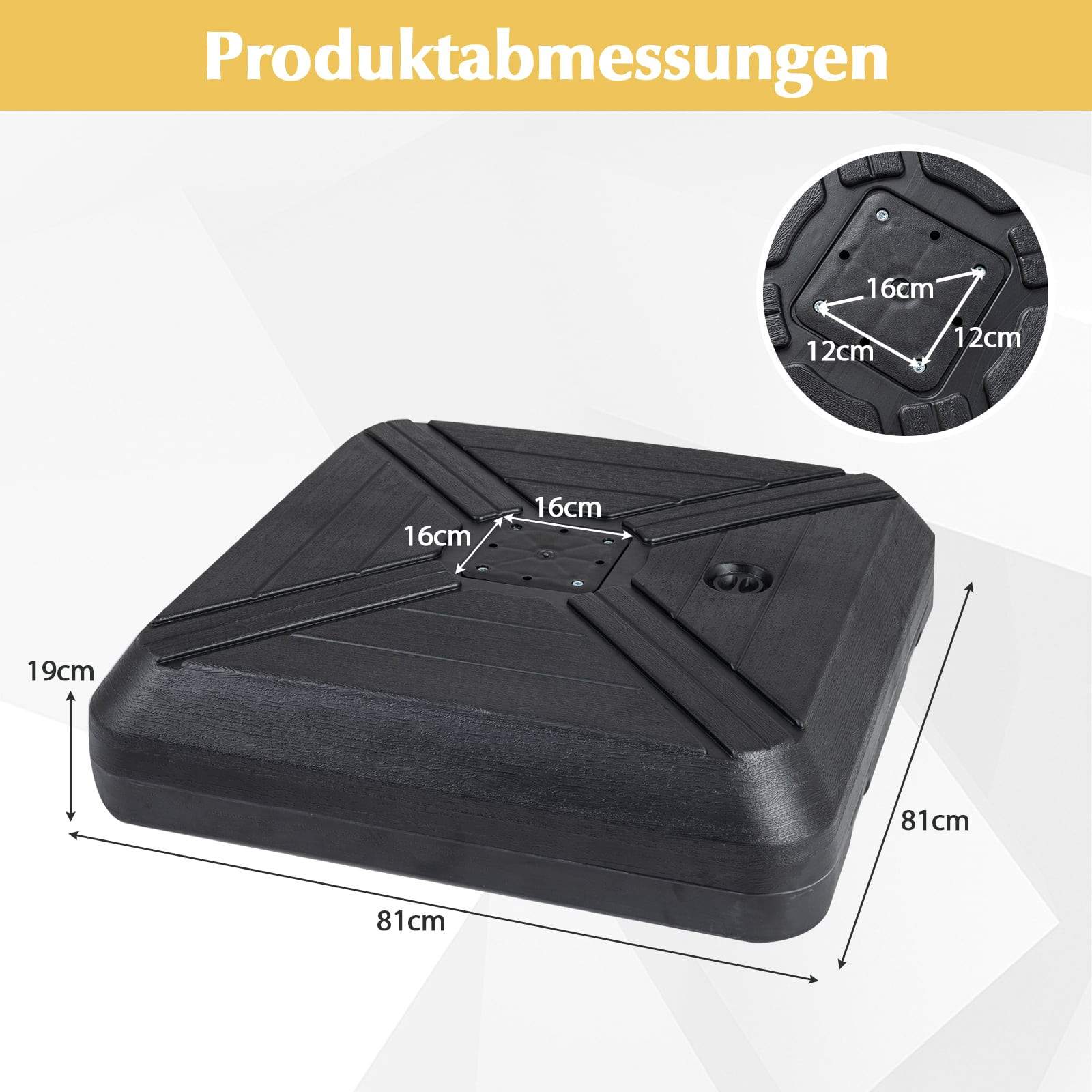 Kraftig paraplyfod med hjul – genopfyldelig, 81 cm firkantet