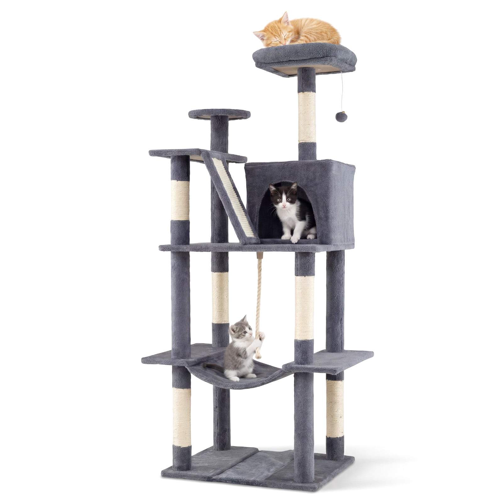 Kradsetræ med hængekøje og kradsetræer – 158 cm, mørkegrå