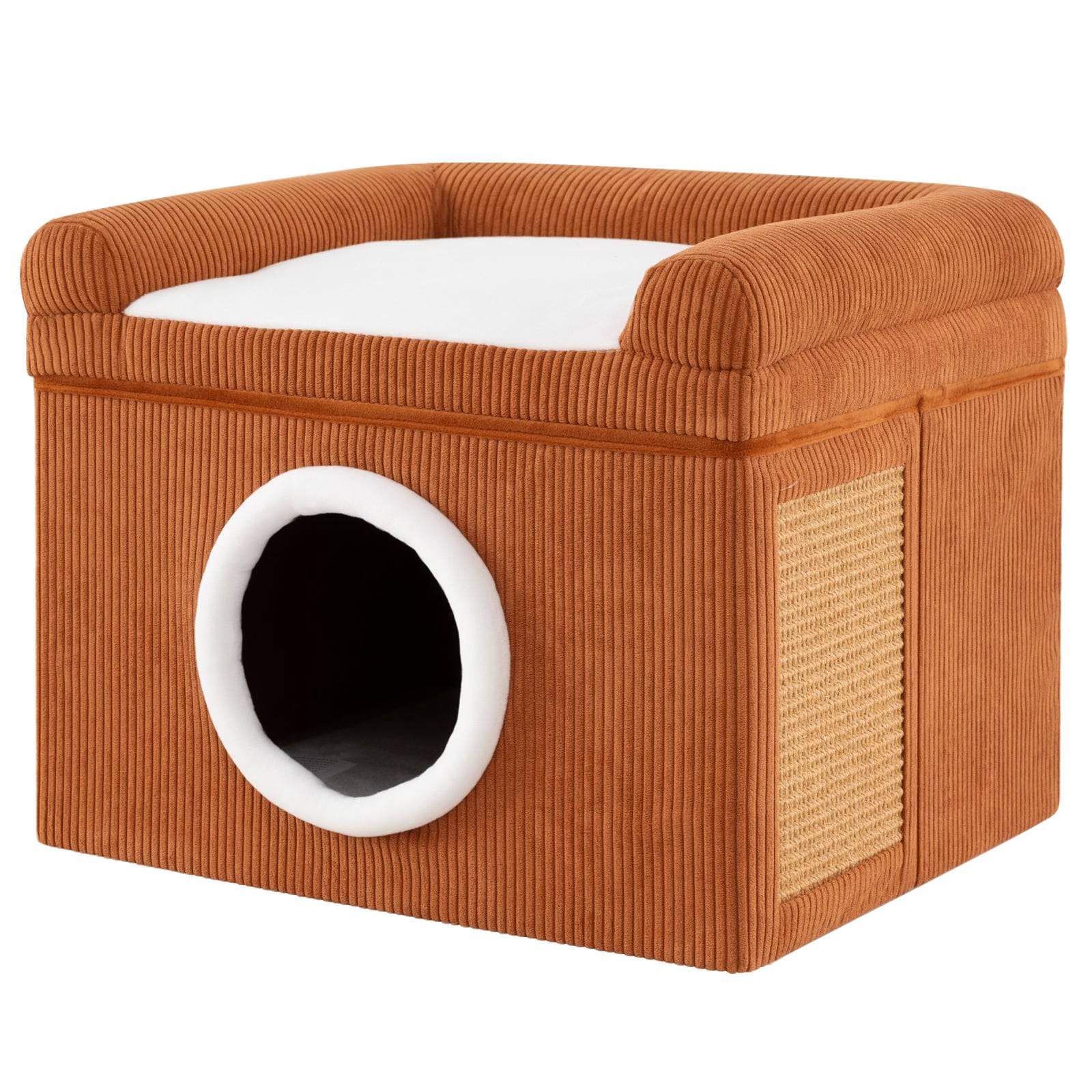 Sammenklappeligt kattehus med sisalmåtte og plyshynde