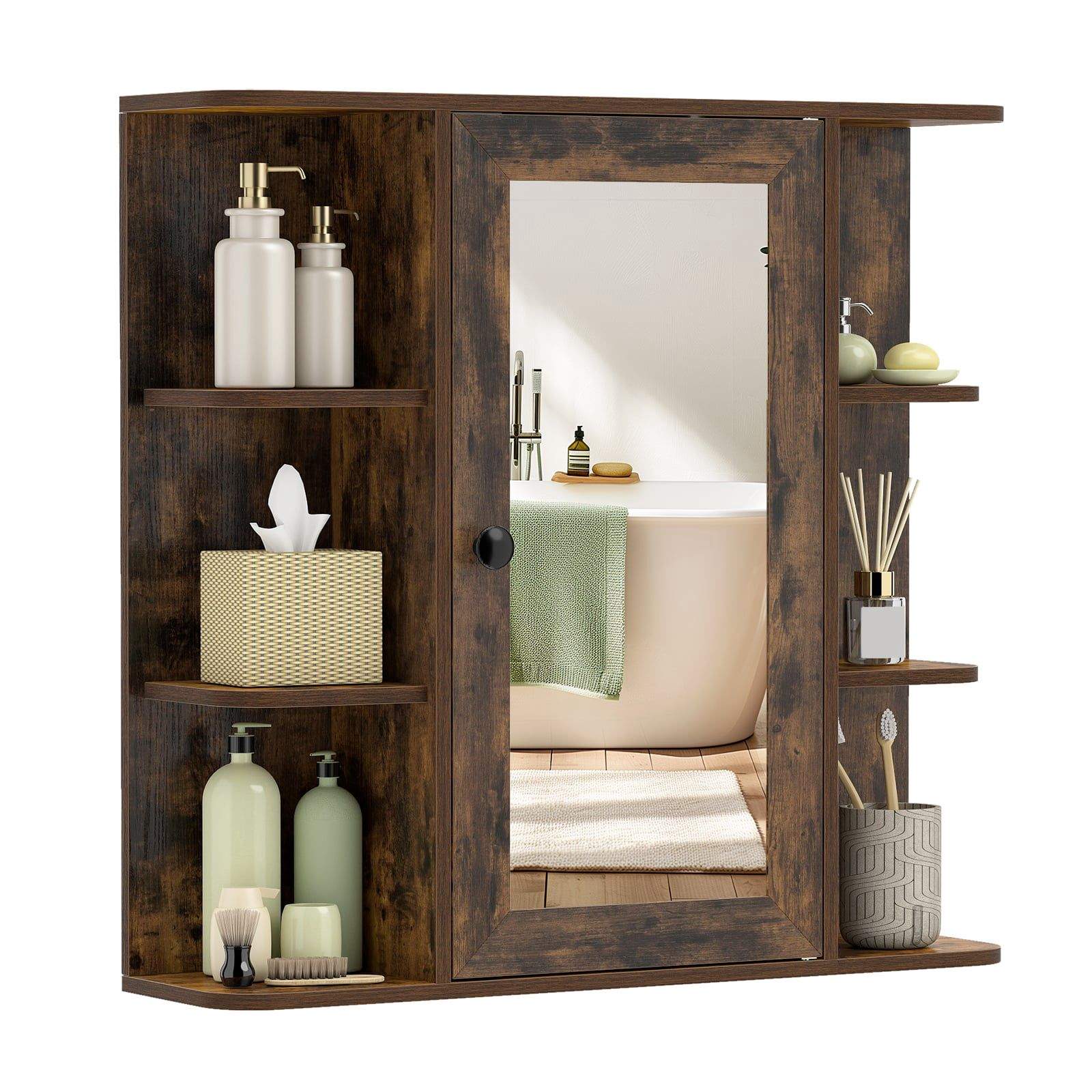 Spejlskab til badeværelse – Rustikt brunt, rigelig opbevaringsplads
