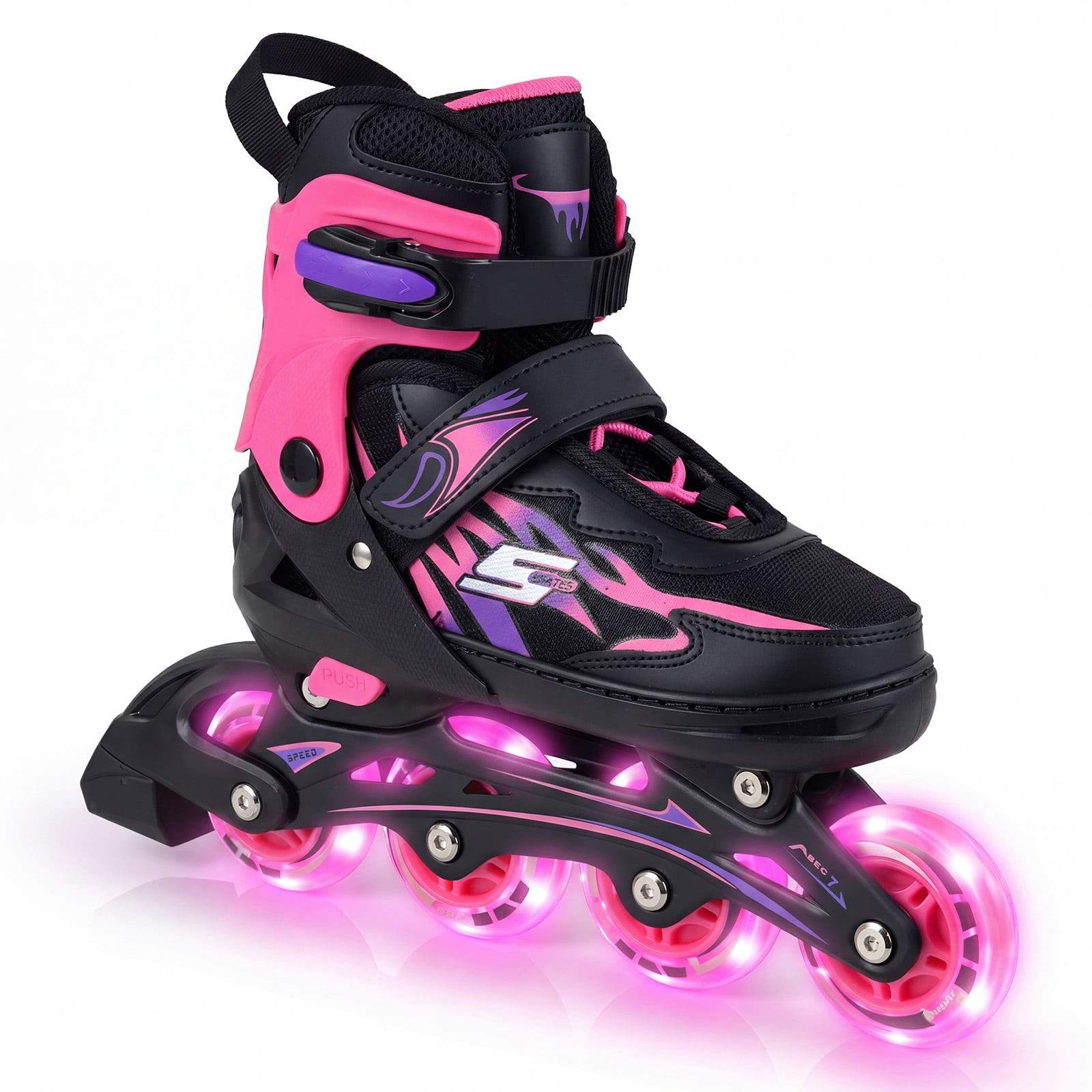 Justerbare børne-inlineskøjter med lysende hjul, lyserød
