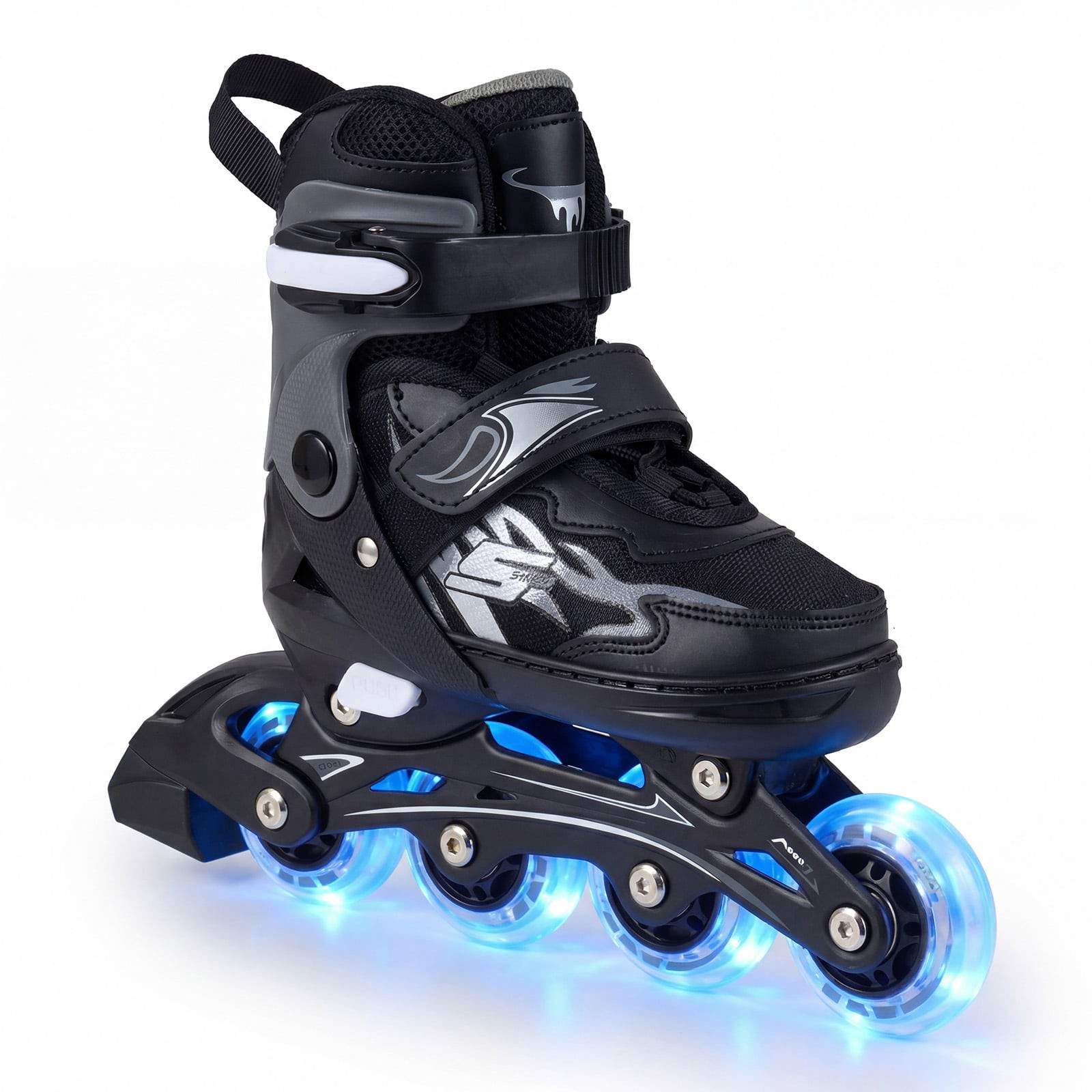 Justerbare børne-inlineskøjter med lysende hjul, grå