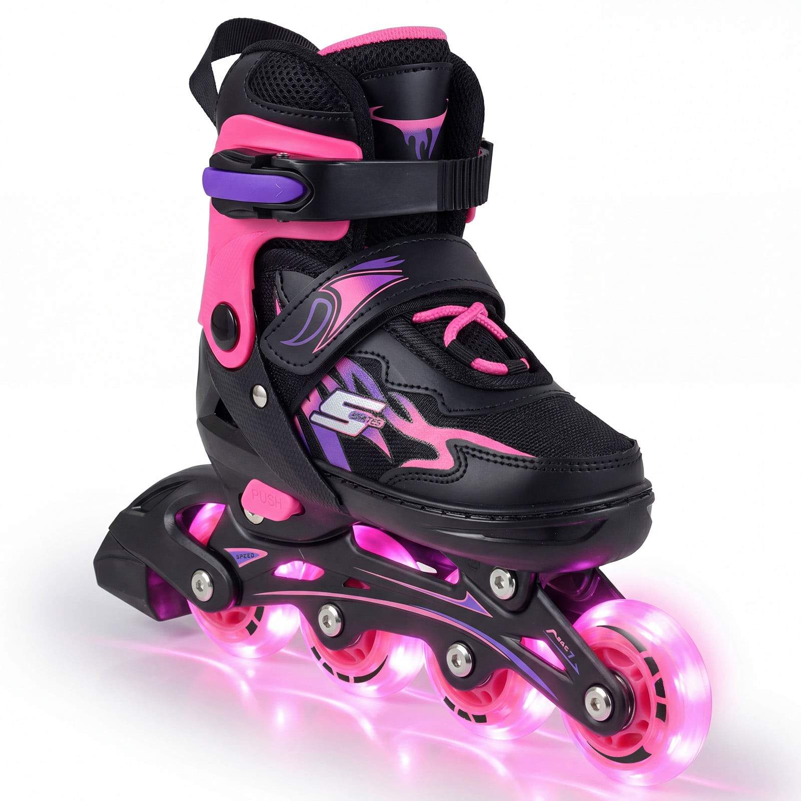 Justerbare rulleskøjter til børn – lyserøde, lysende hjul