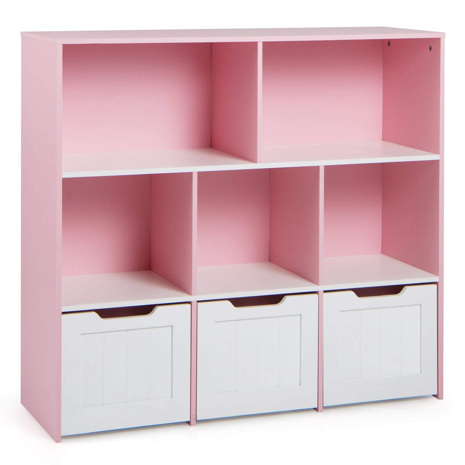 Børneopbevaringshylde med skuffer – lyserød og hvid MDF