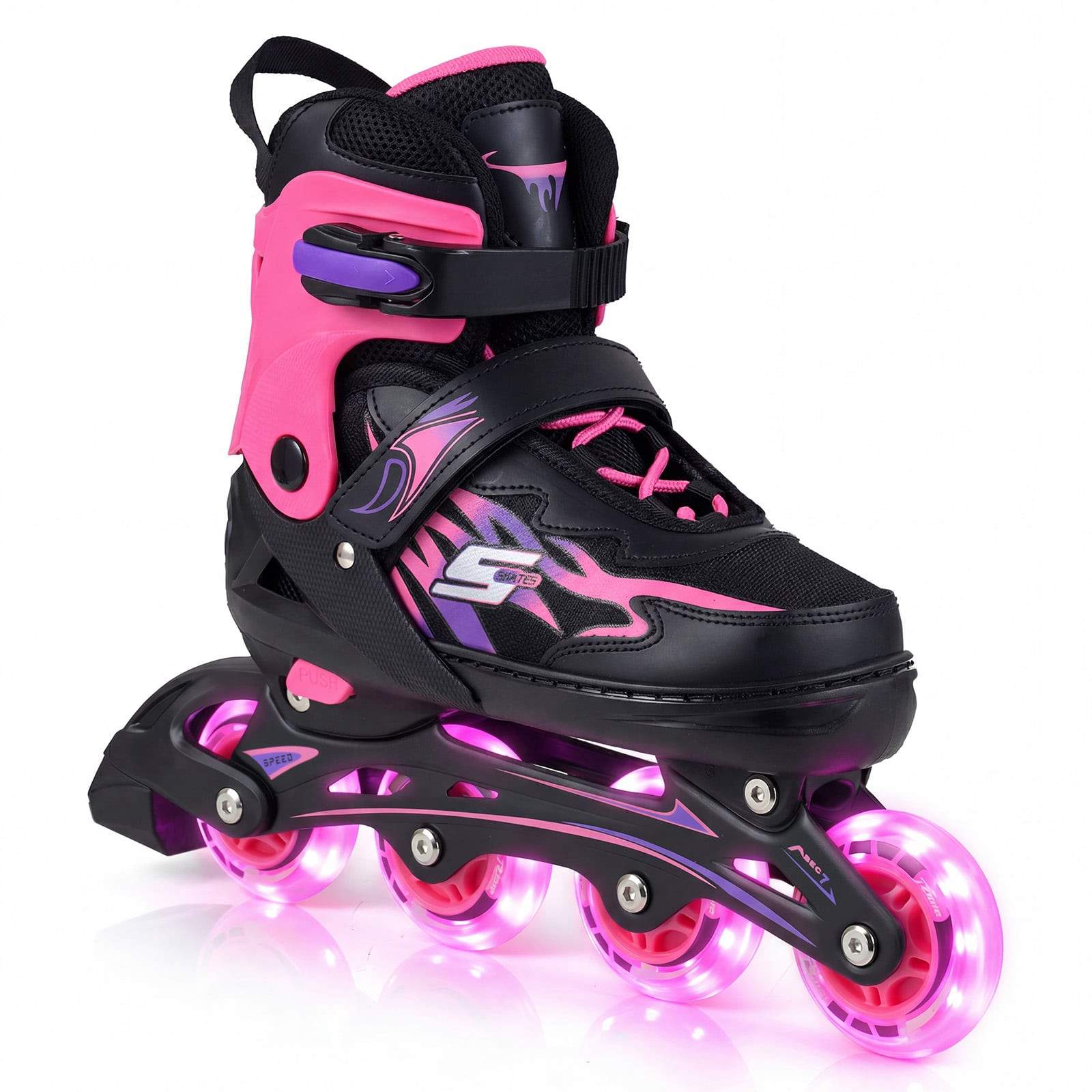 Justerbare børne-inlineskøjter med lysende hjul, lyserød