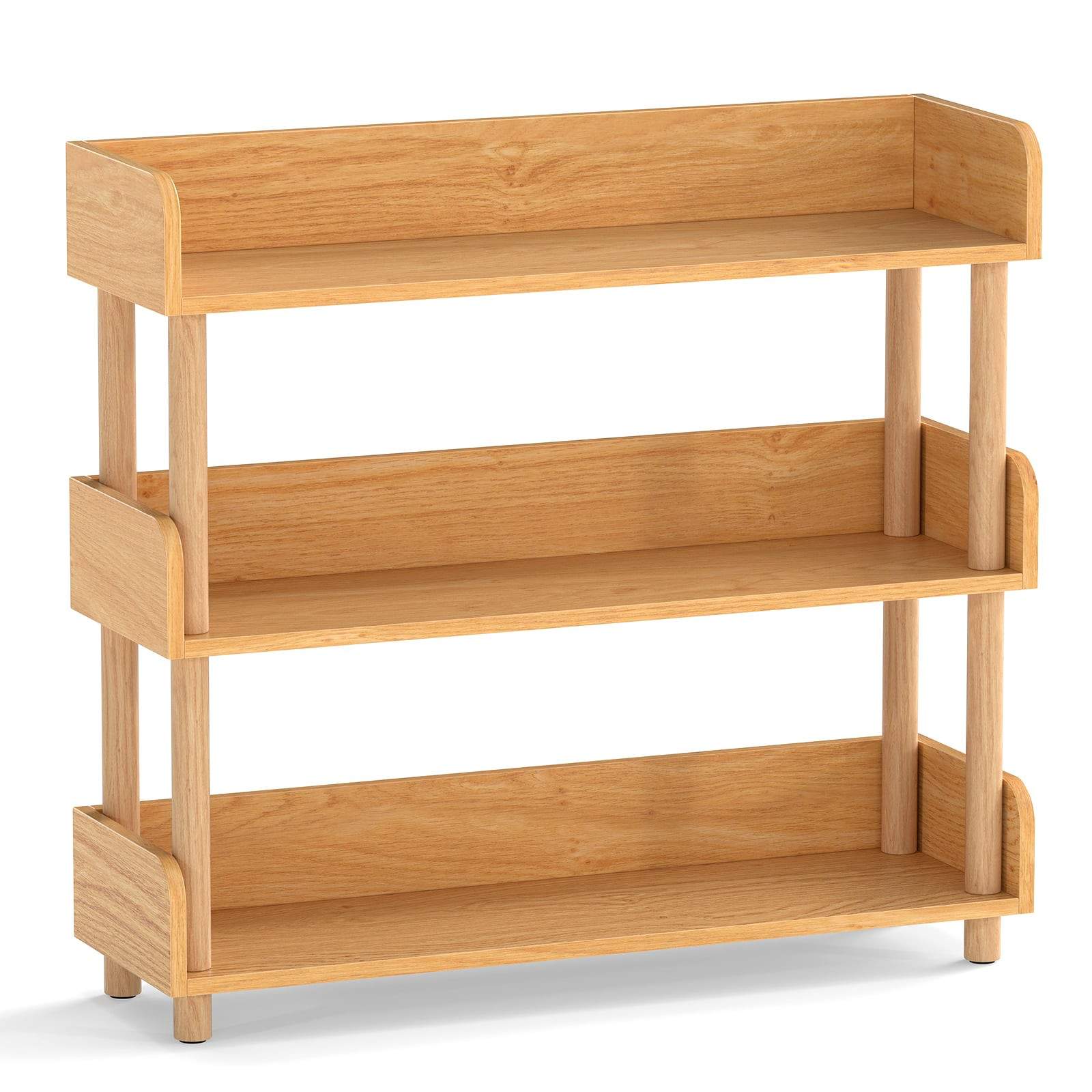 Bokhylla i trä med 3 våningar, öppen design och sidoskenor | Hem & Hobby | Pryloteket