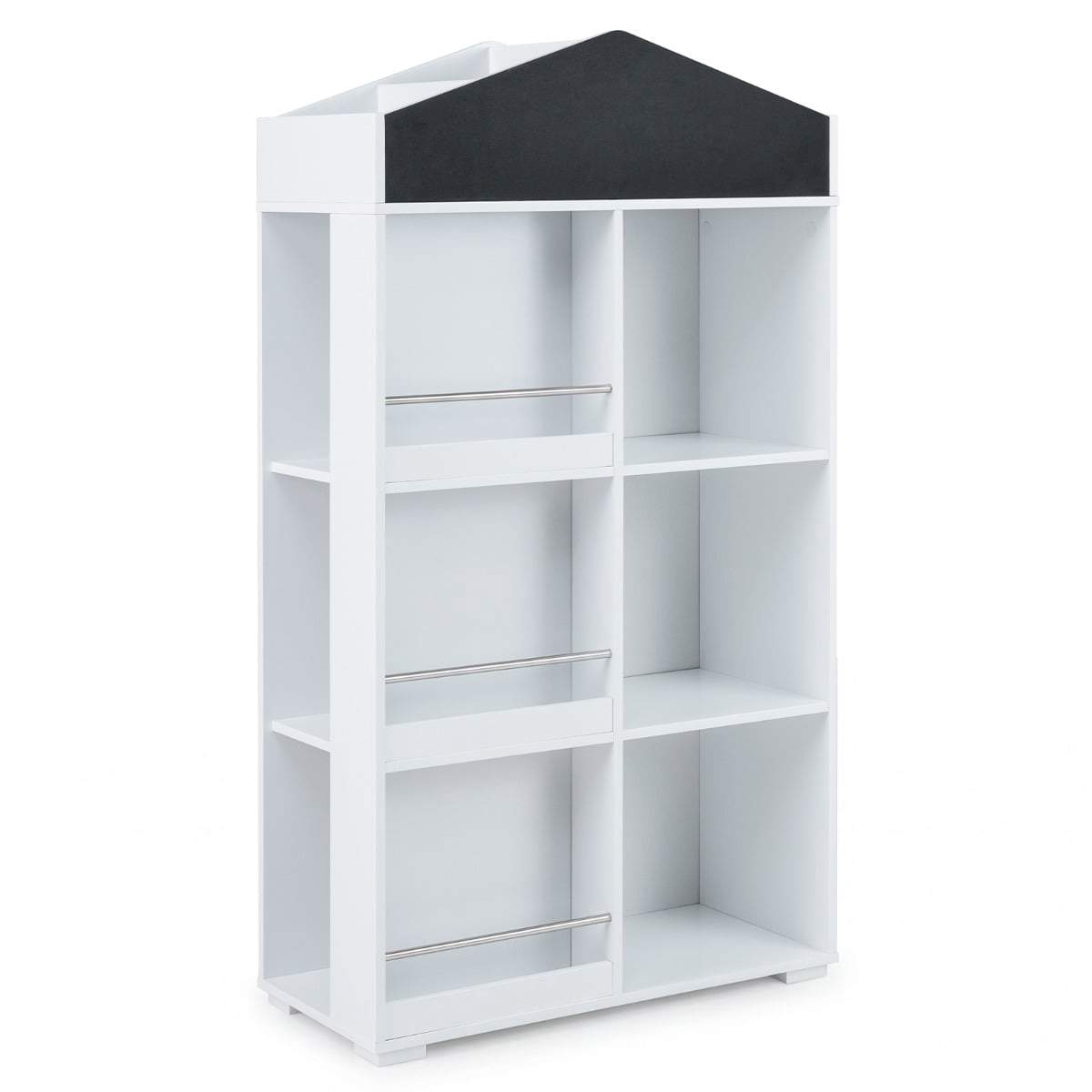 Børnebogreol med tavle – husformet, 13 hylder